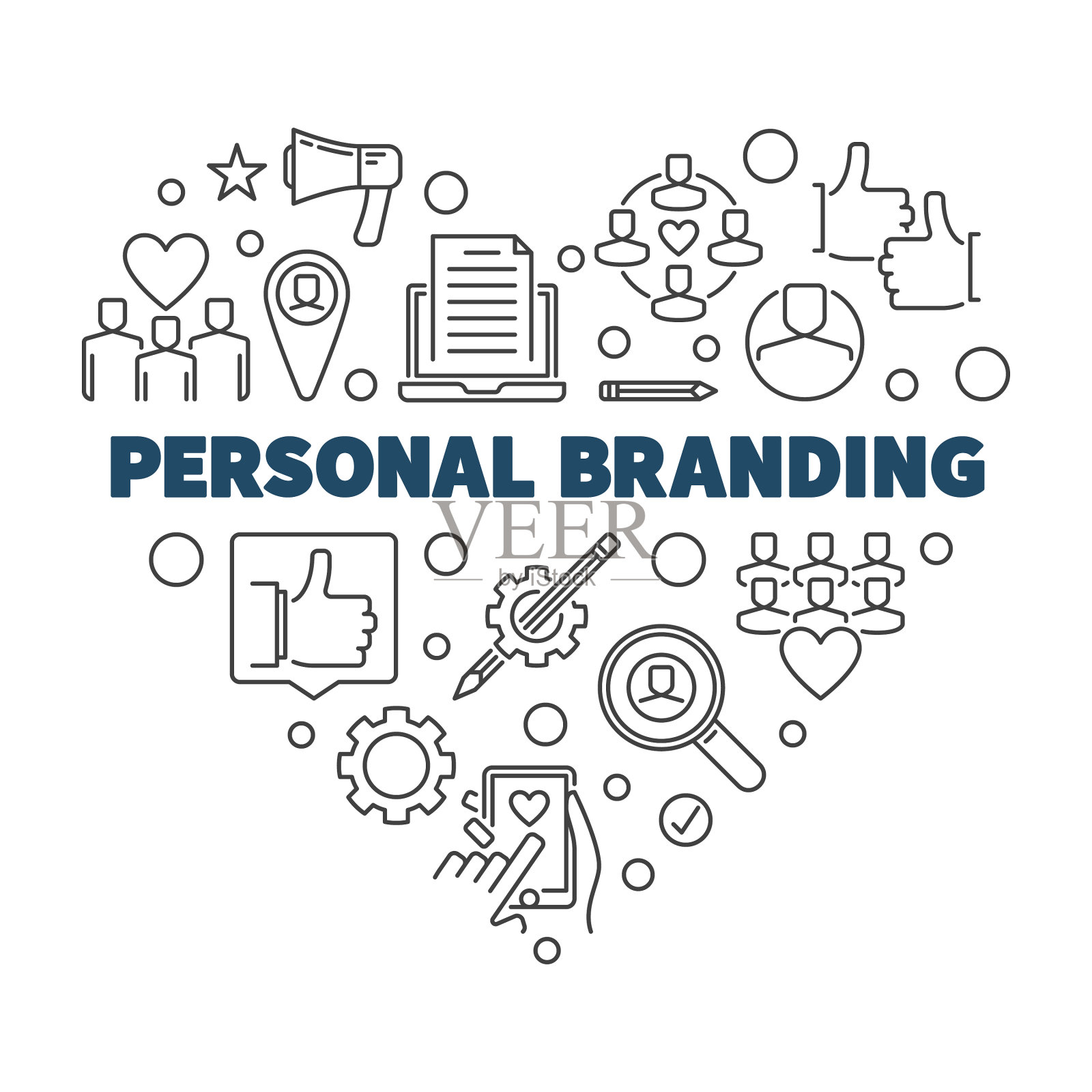 个人品牌心概念细线插画图片素材