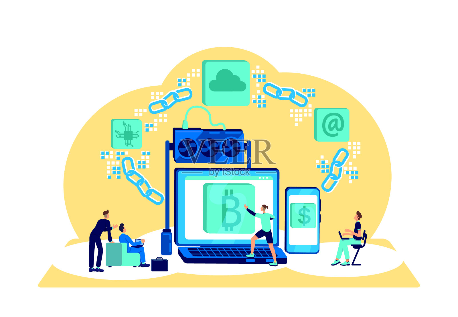 区块链平面概念矢量插图插画图片素材