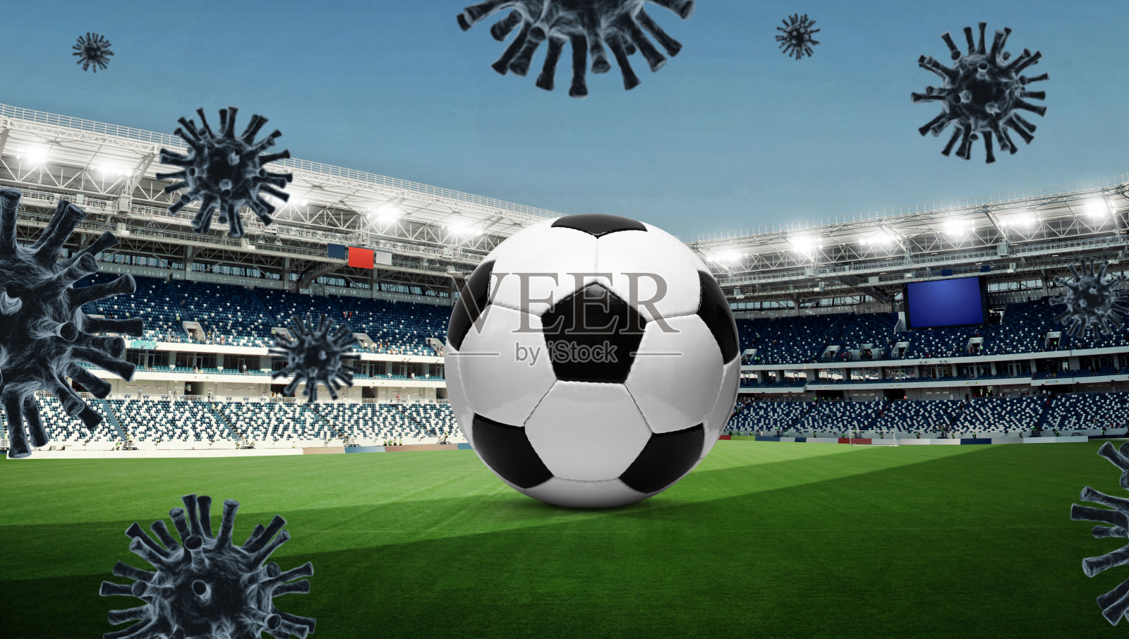 足球赛事通过冠状病毒的时间照片摄影图片