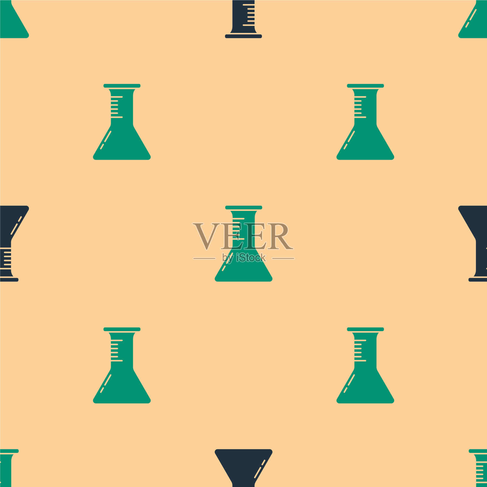 绿色和黑色试管和烧瓶图标隔离插画图片素材