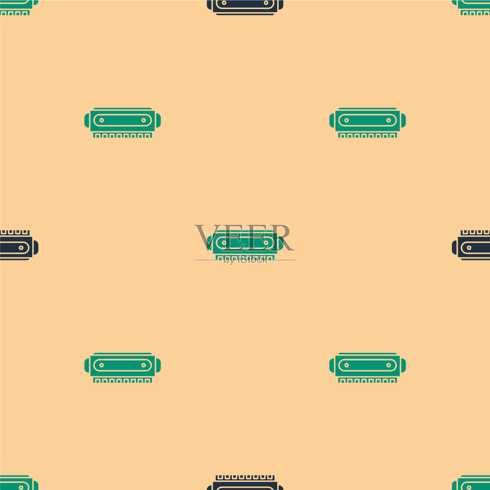 绿色和黑色的口琴图标隔离无缝插画图片素材