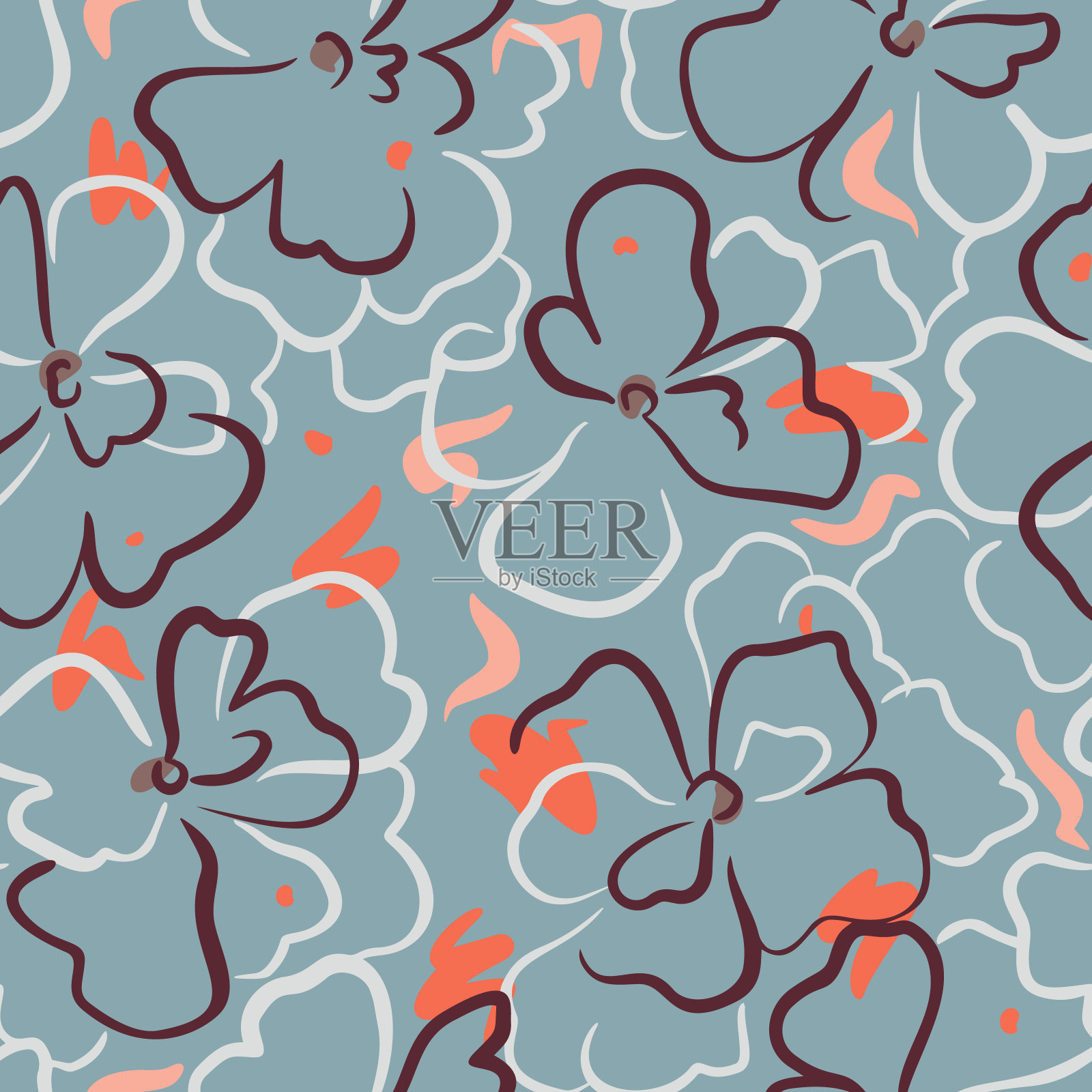 夏季自然植物背景。大雏菊花蕾。花卉无缝模式。外形轮廓图。优雅的野花点缀简洁的设计。适用于墙纸、纺织品和织物。插画图片素材