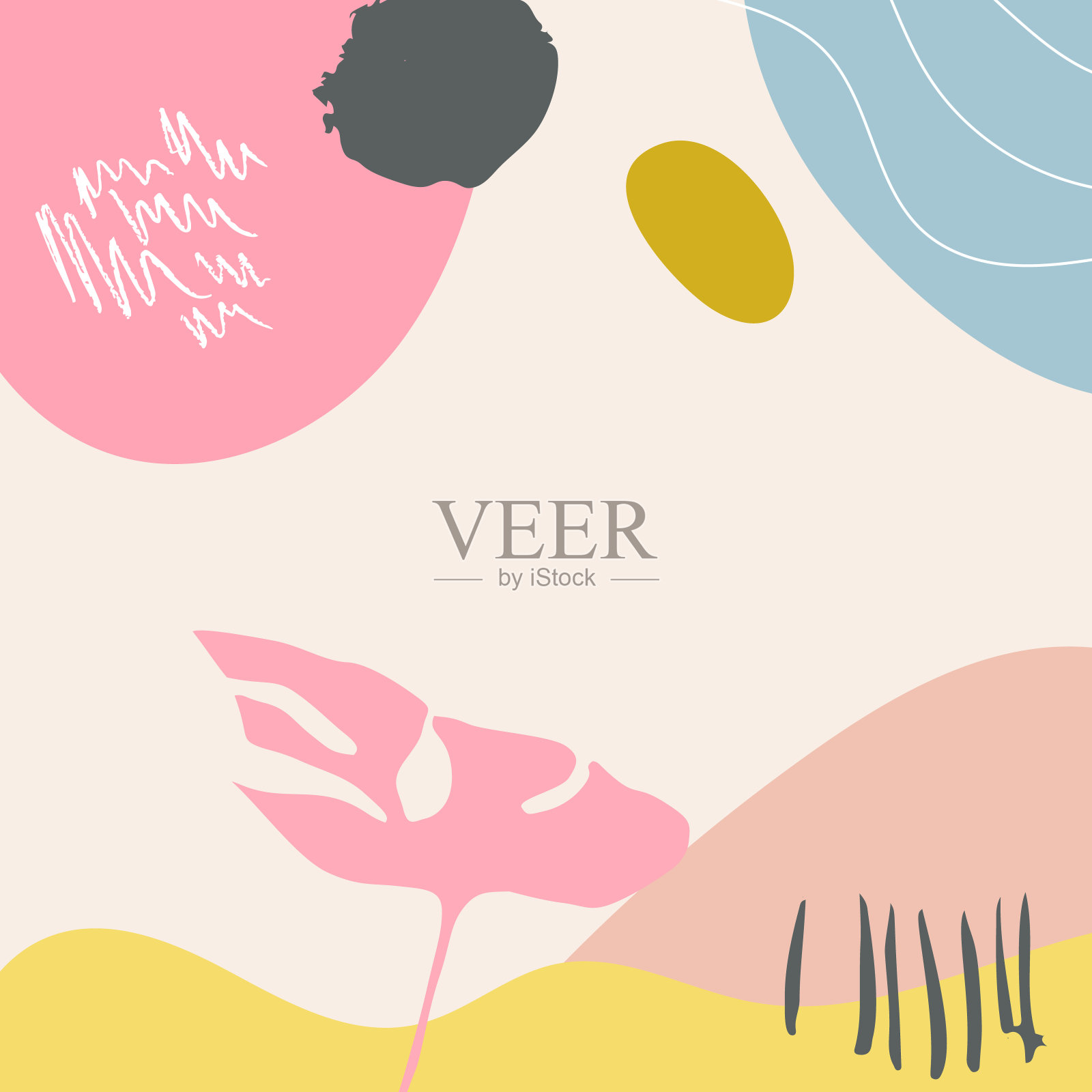 抽象植物图案的背景矢量与怪兽棕榈叶和涂鸦插画图片素材