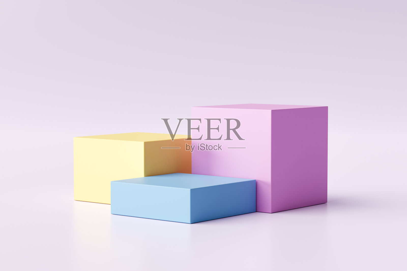 三步粉彩产品显示在现代背景与空白展示展示。空的基座或讲台。3 d渲染。照片摄影图片