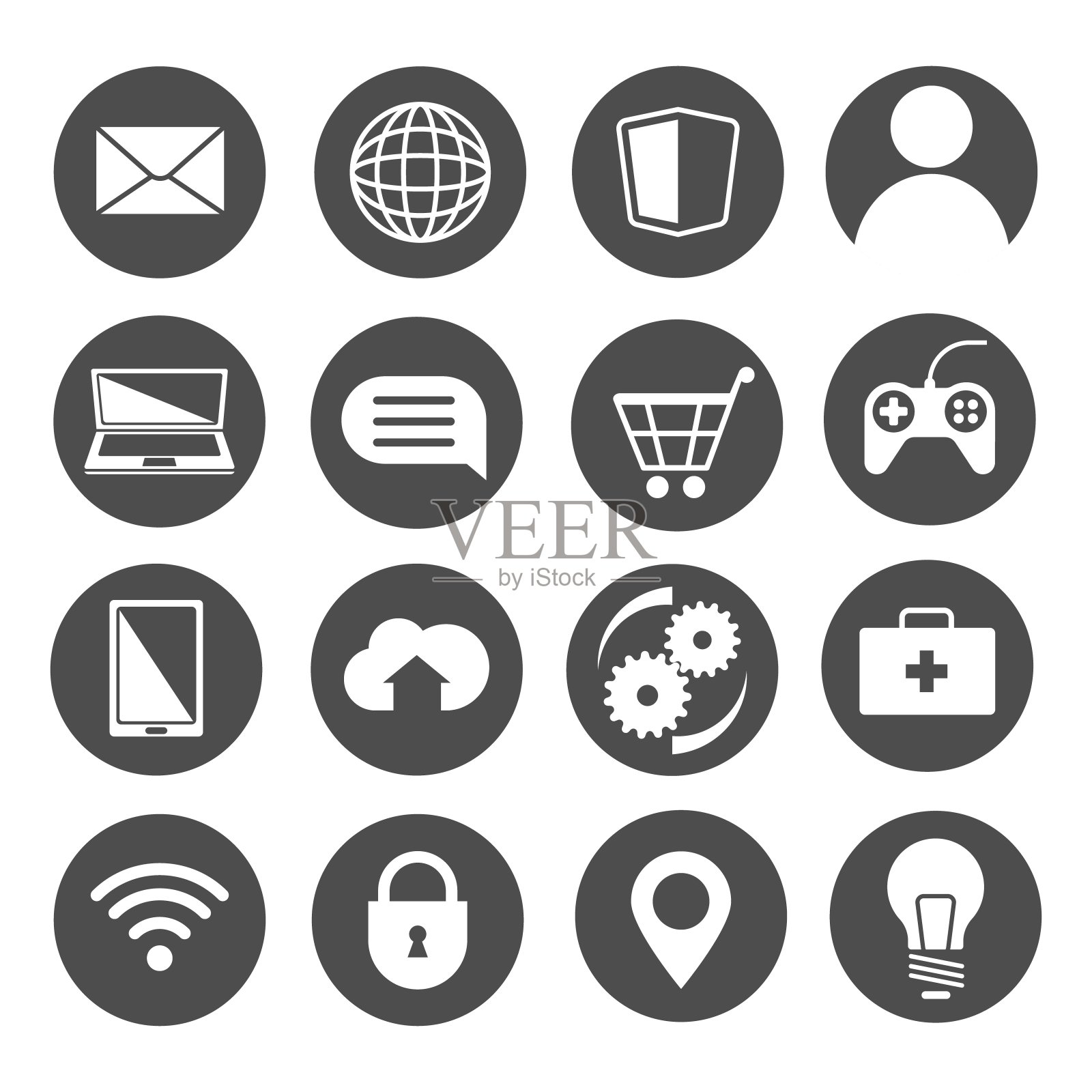 一套通用的,轮廓图标的互联网和移动平台图标素材