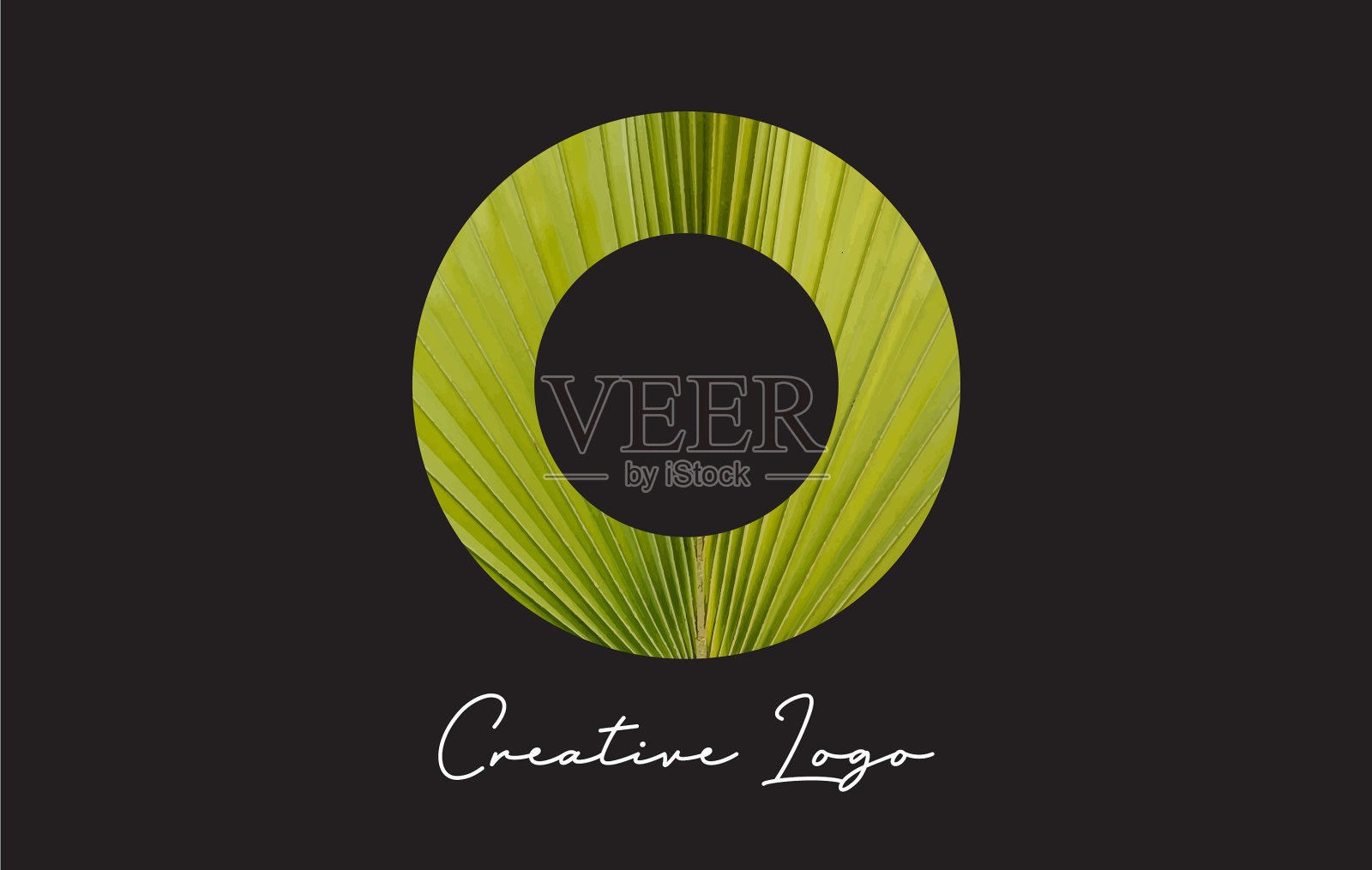 O字标志用棕榈树叶图案设计插画图片素材