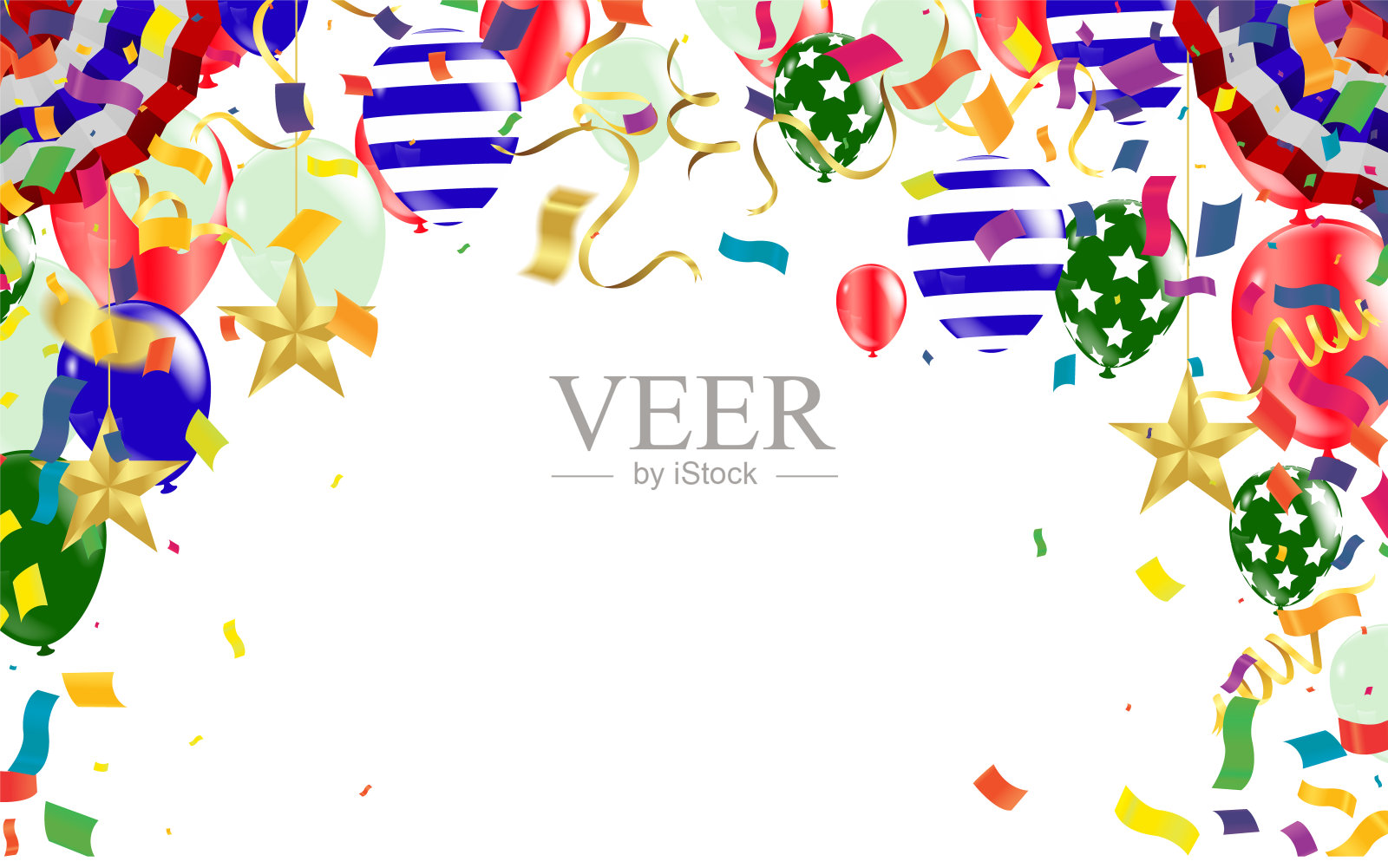 背景是一群彩色的氦气球。生日、周年、庆典的派对装饰。矢量插图。插画图片素材