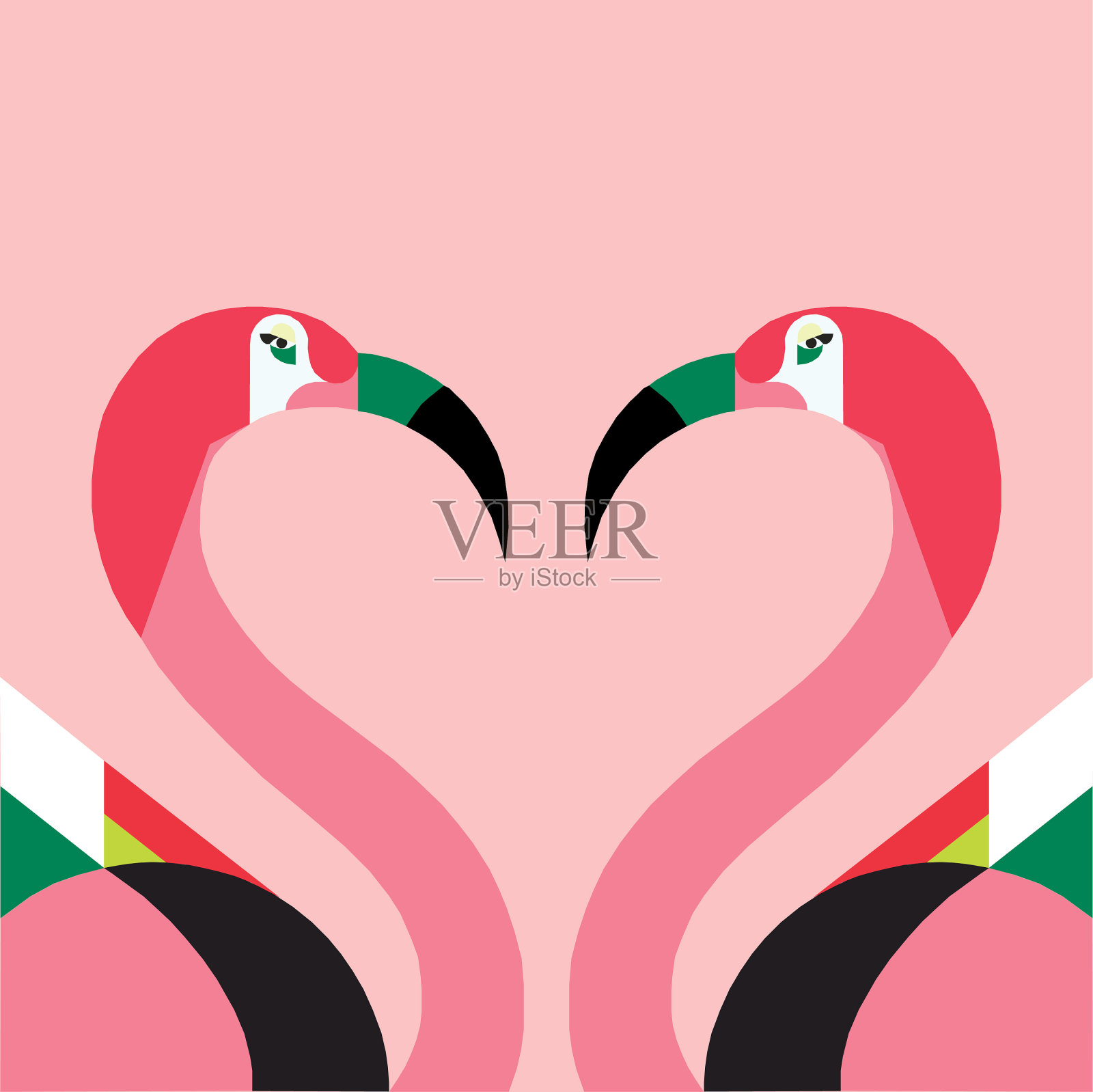 粉红色的火烈鸟在几何风格插画图片素材