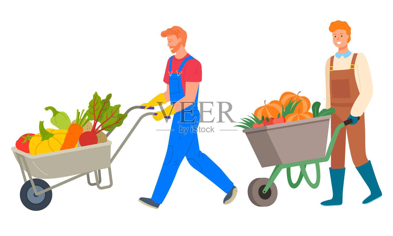 装满蔬菜的金属手推车插画图片素材