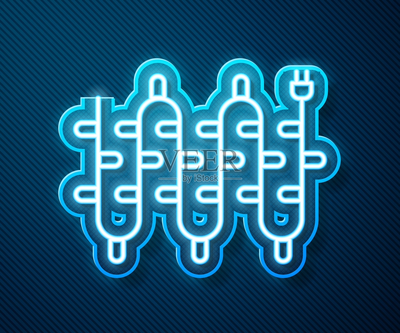 发光的霓虹灯线圣诞灯图标孤立在蓝色的背景。圣诞快乐,恭贺新禧。矢量图插画图片素材