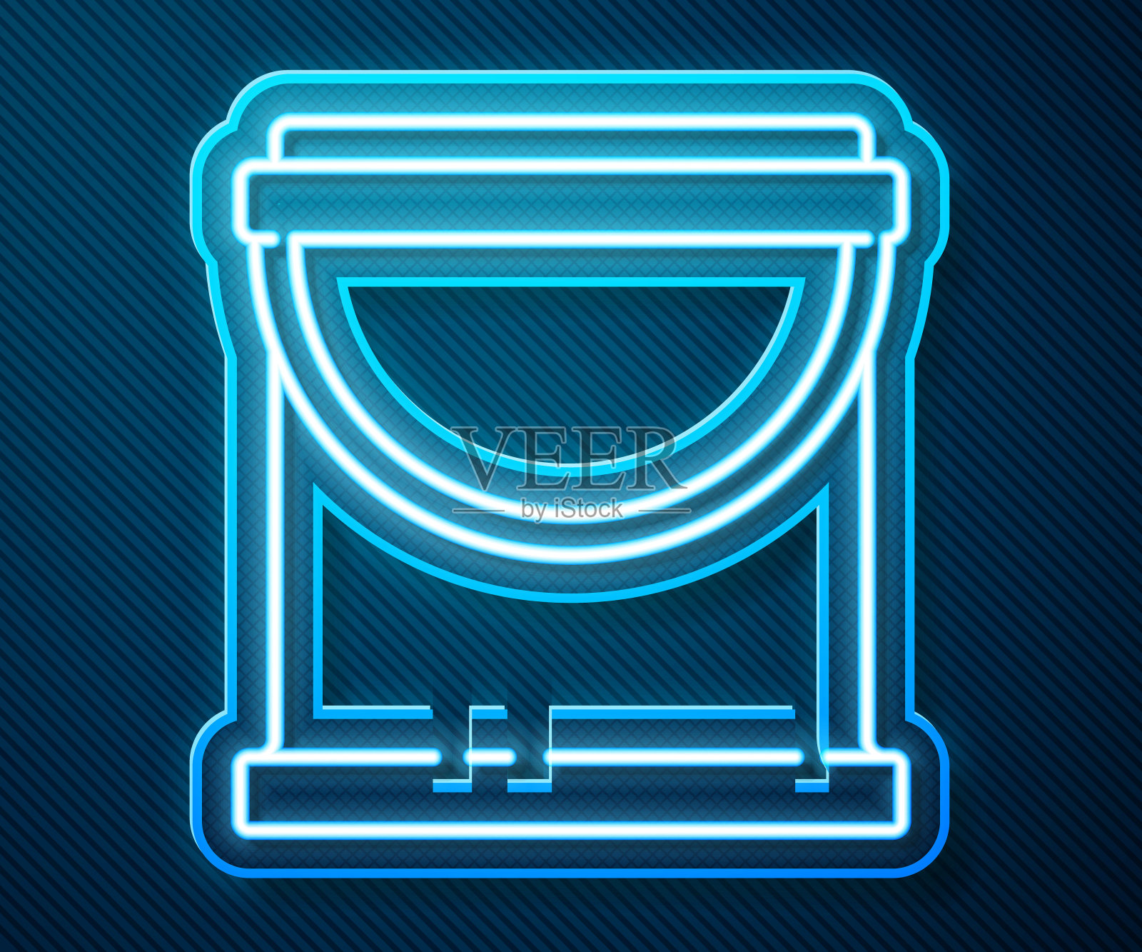 发光的霓虹灯线油漆桶图标隔离在蓝色背景。矢量图插画图片素材