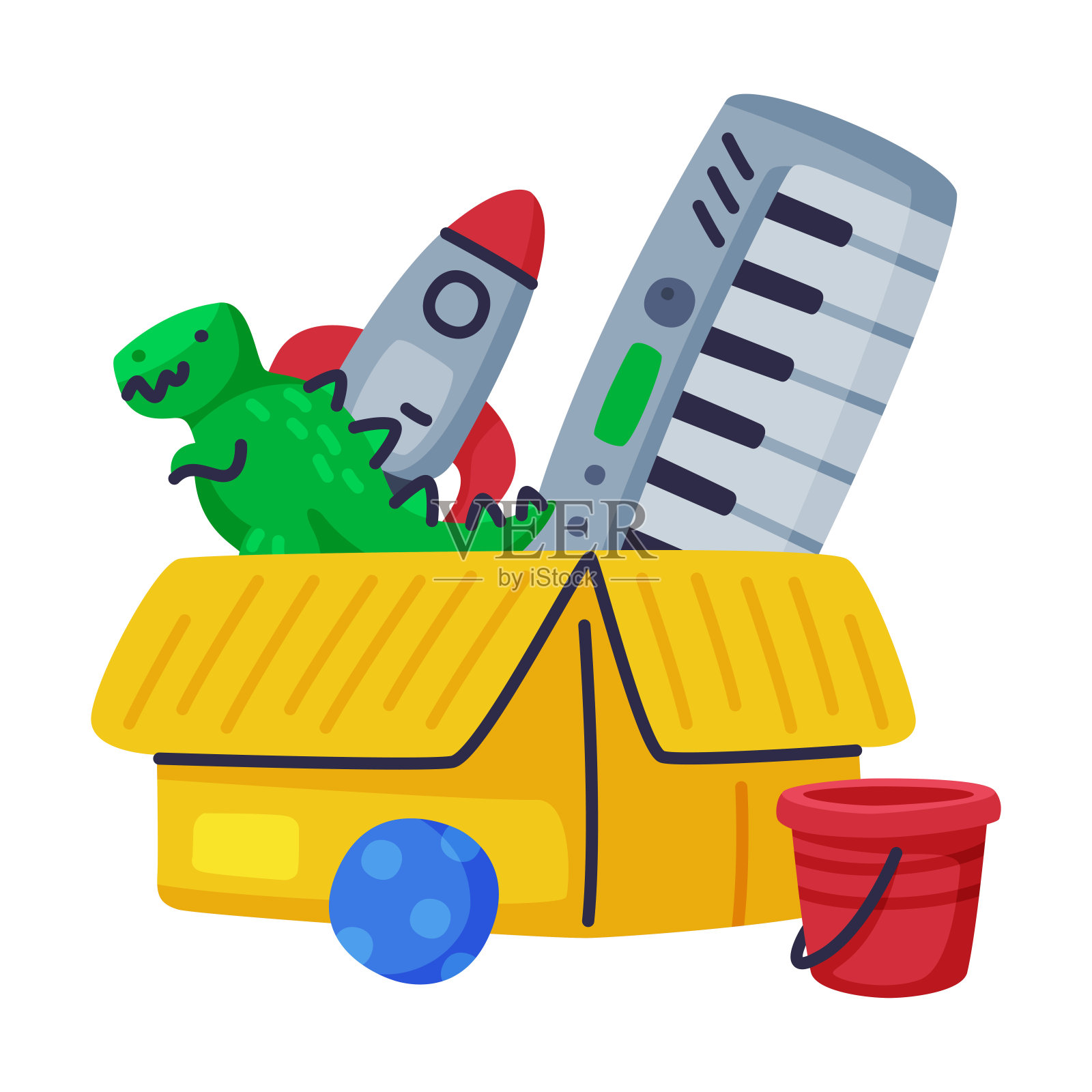 纸箱的婴儿玩具,可爱的彩色物体的儿童发展和娱乐卡通矢量插图在白色的背景插画图片素材