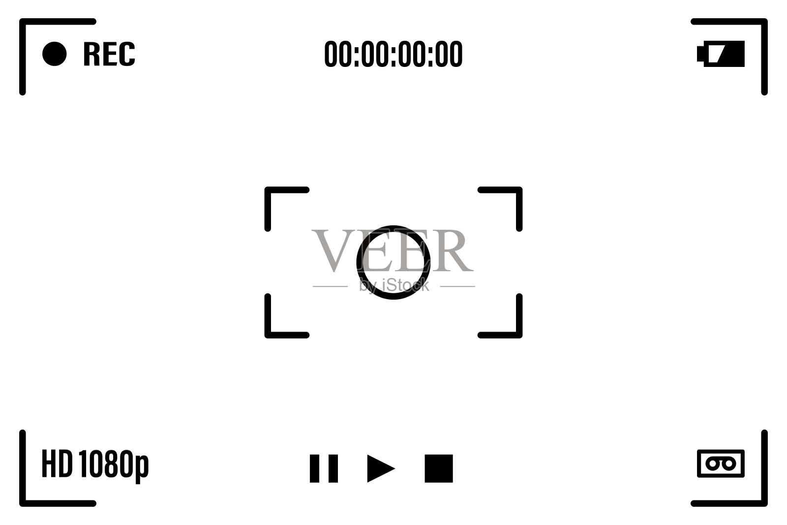 相机屏幕与白色框架,数字和电池符号。摄像机取景器在黑色背景。矢量插图为您的图形设计插画图片素材