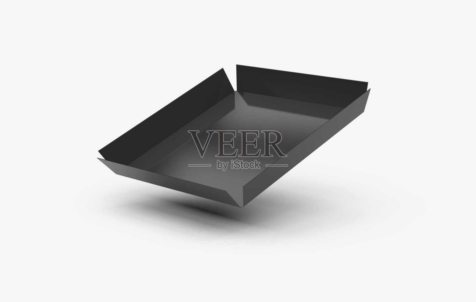 快餐纸板模型,黑色光泽方形纸板上孤立的白色背景,3d插图照片摄影图片