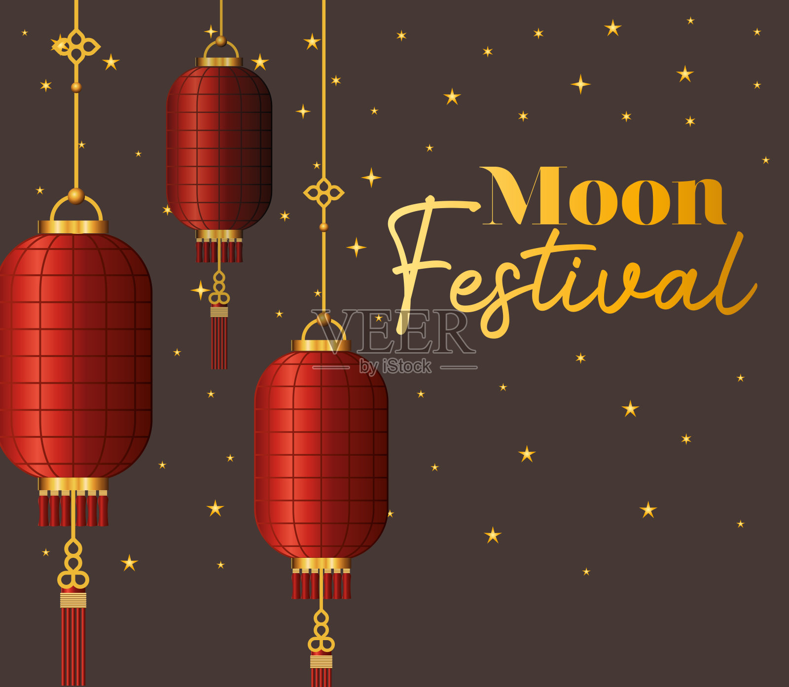 中秋赏月节用红灯笼和星星矢量设计插画图片素材