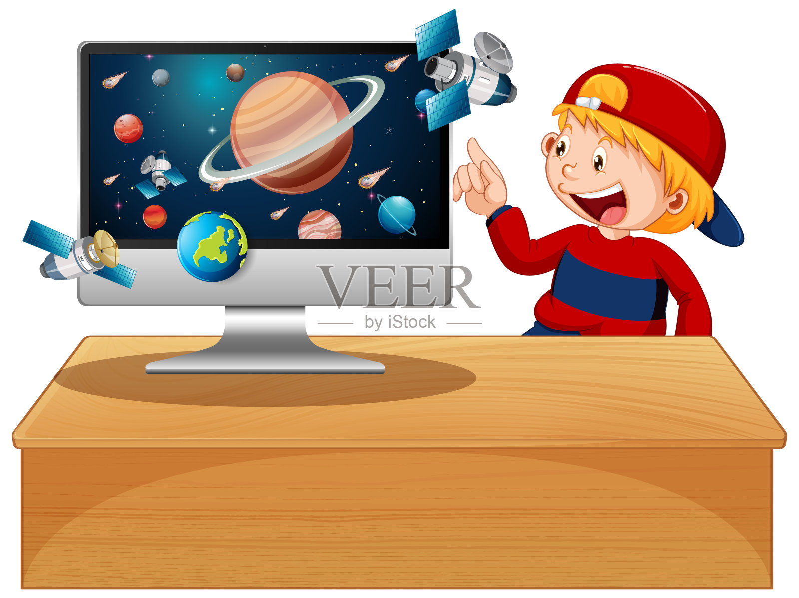 电脑屏幕上的银河背景插画图片素材