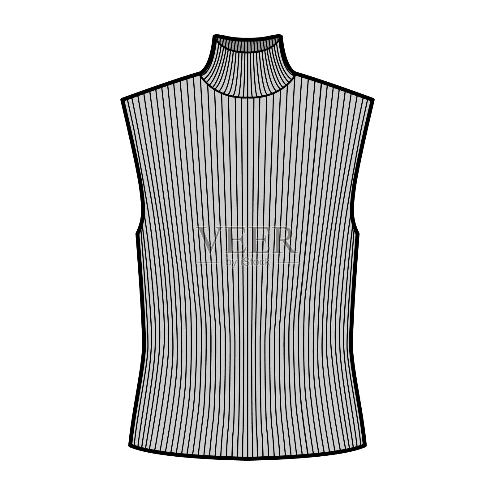 高领罗纹毛衣技术时尚插图超大的身体,无袖套头衫插画图片素材