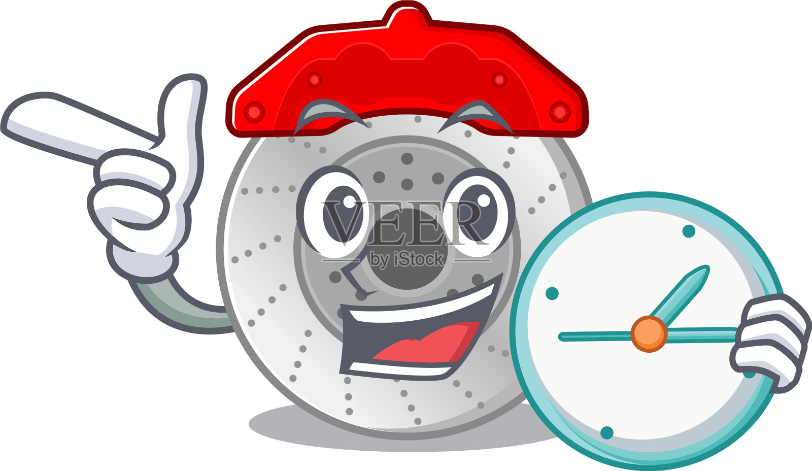 卡通人物风格的汽车刹车有时钟插画图片素材