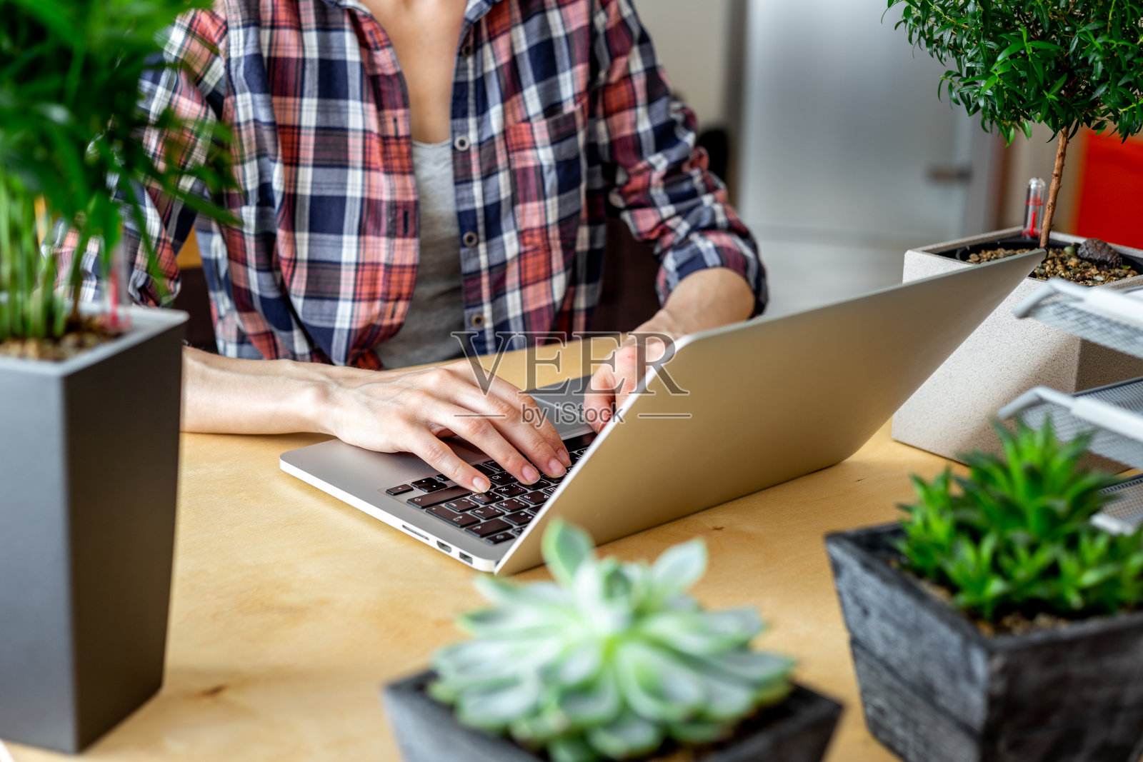 在家用笔记本电脑工作的女人照片摄影图片