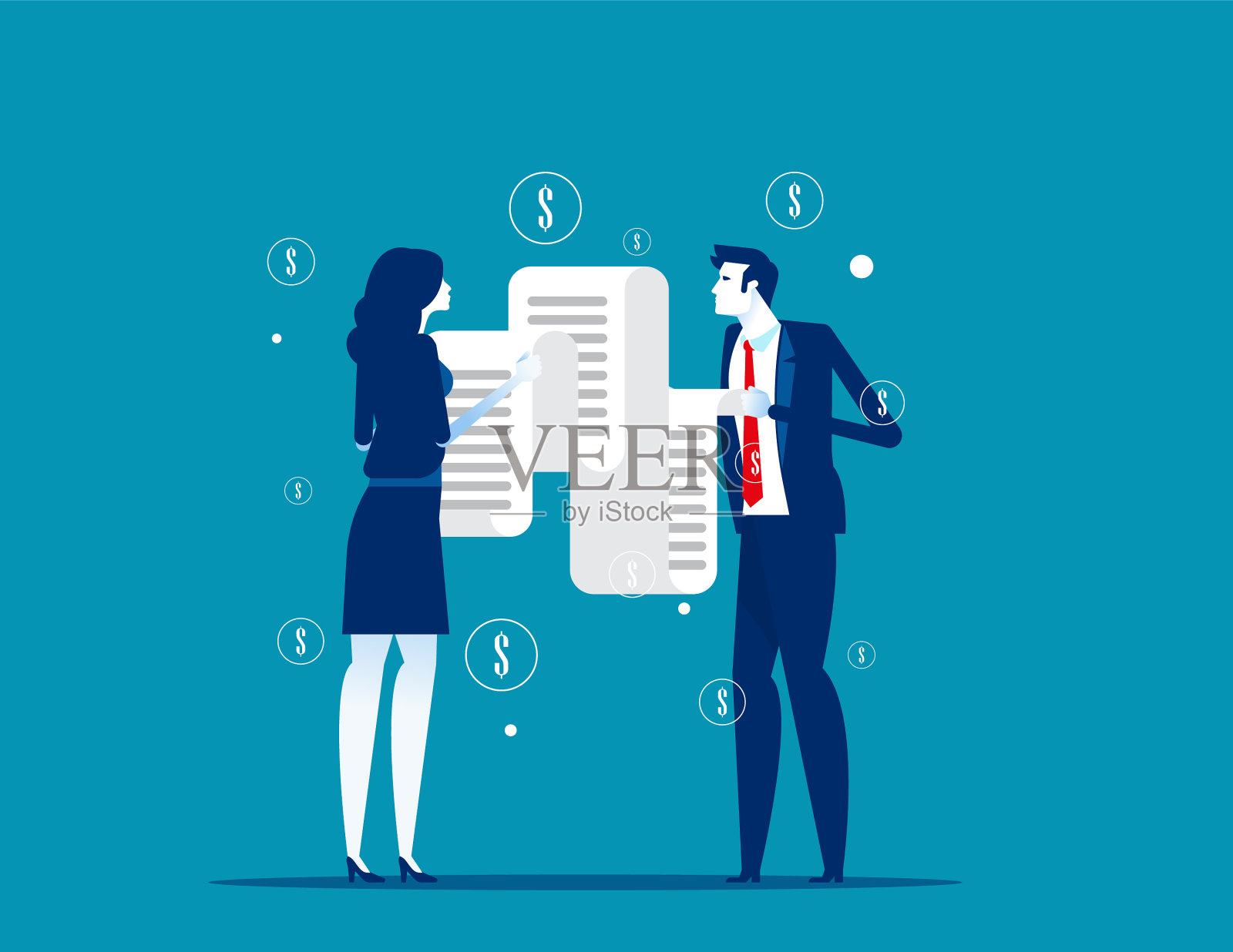 人们看长纸票据概念业务插画图片素材