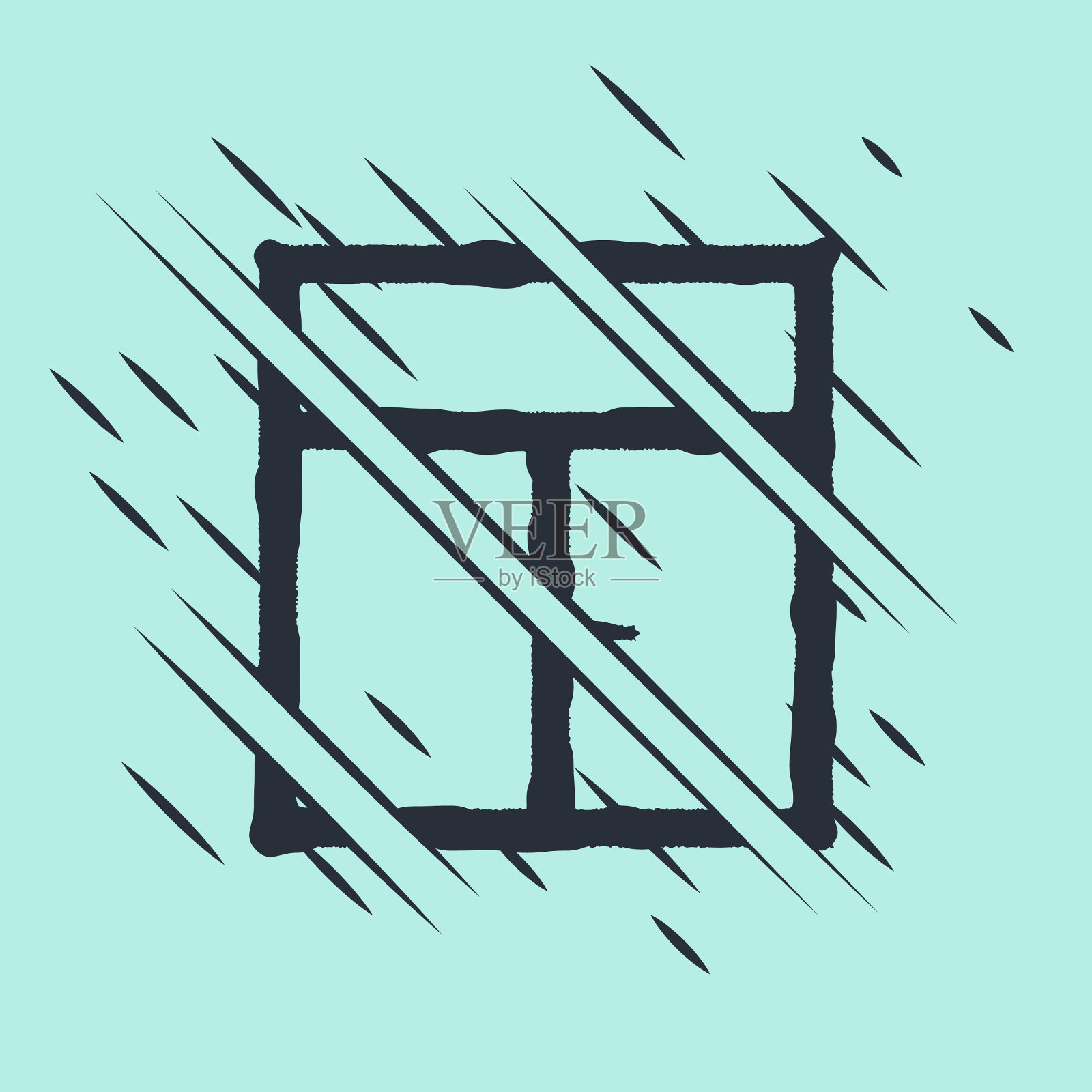 黑色窗口在房间图标隔离在绿色插画图片素材