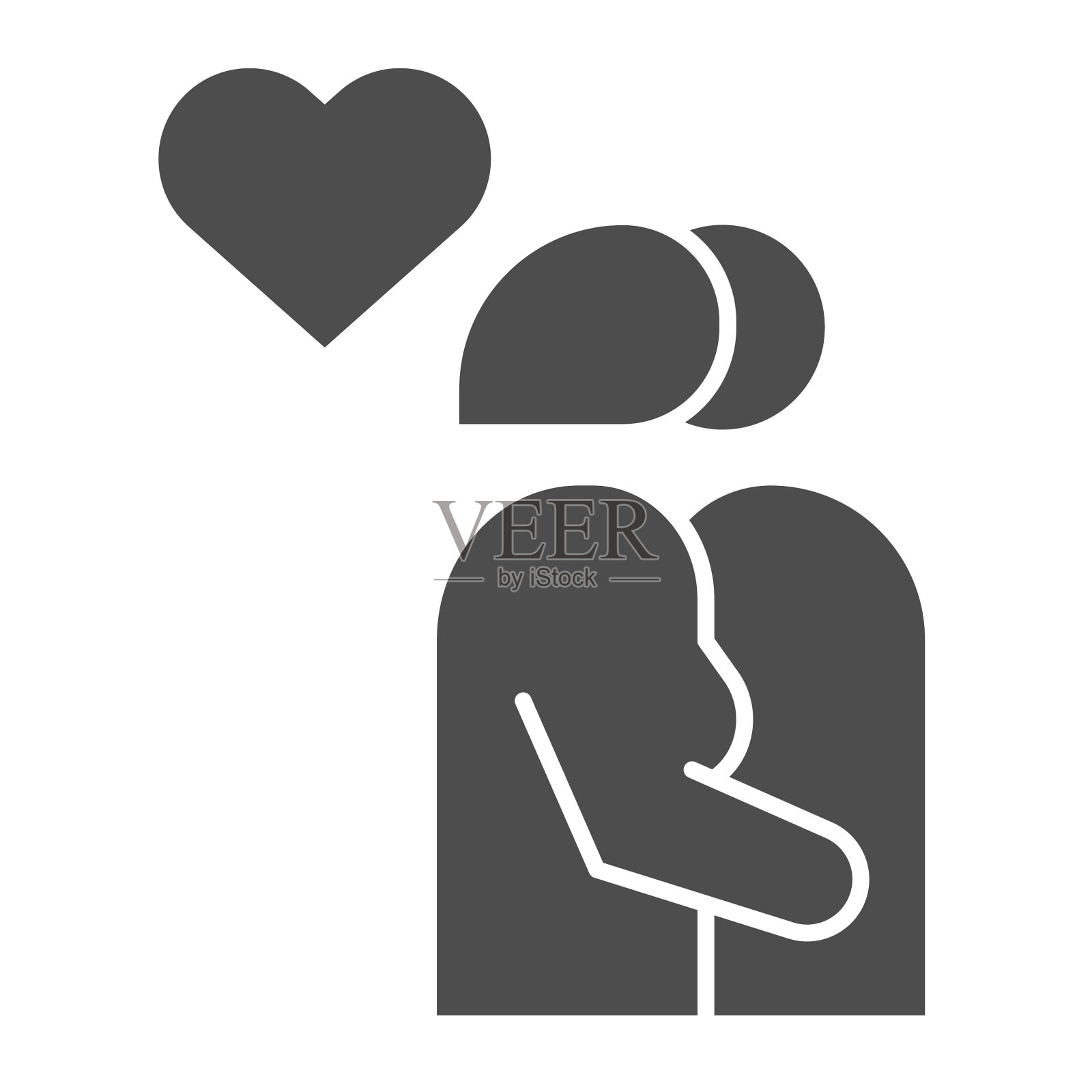 一对实心偶像接吻剪影情侣接吻图标素材