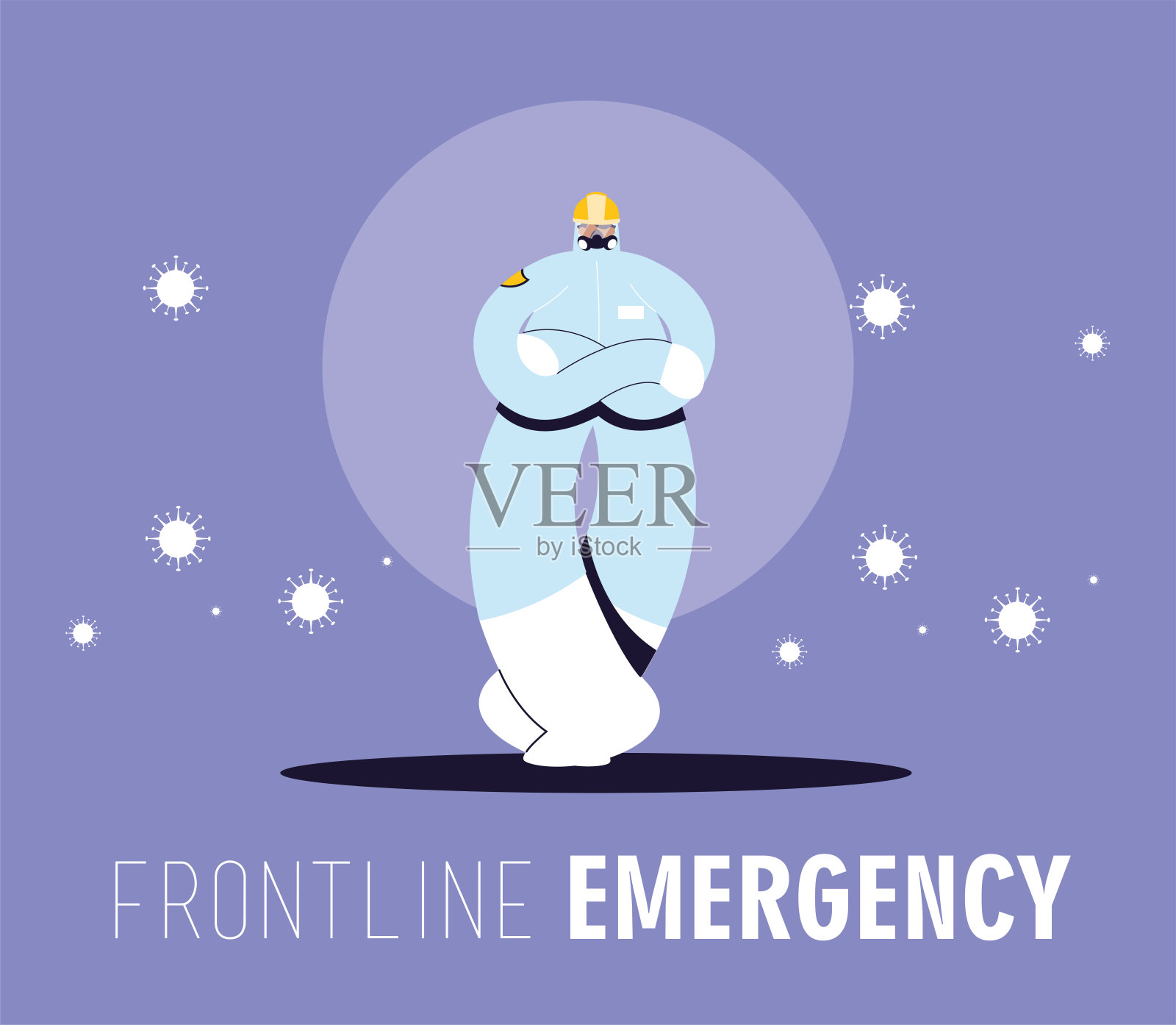 一线急诊医生穿着防护服,避免冠状病毒感染插画图片素材