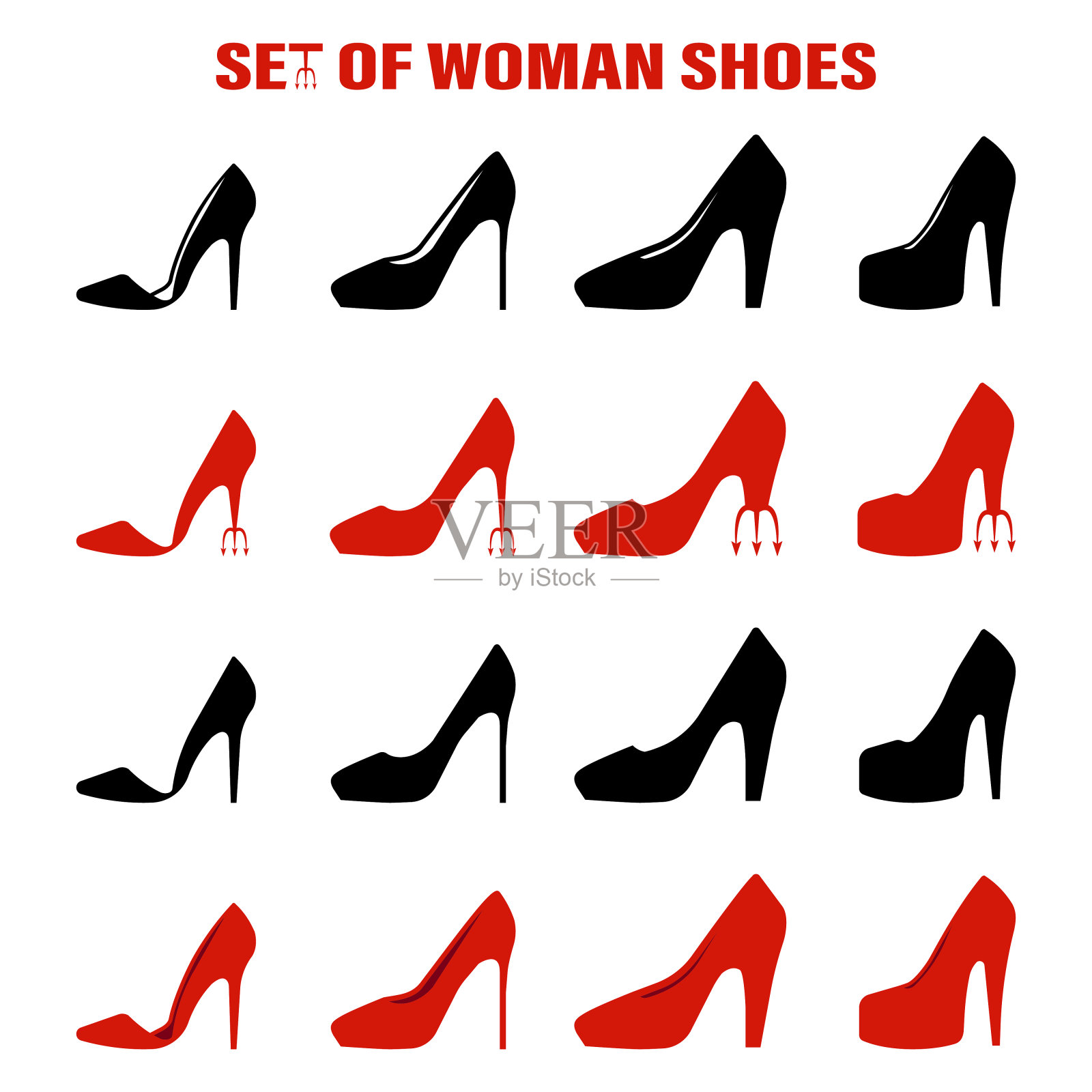 一套女人的鞋子,孤立的矢量插图在白色的背景。图标插画图片素材