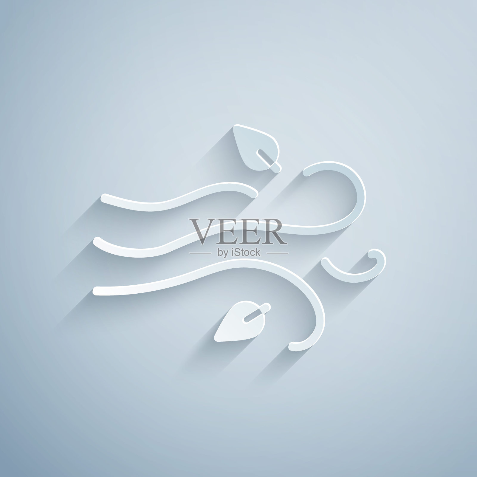 剪纸风图标孤立在灰色背景。多风的天气。纸艺术风格。矢量图插画图片素材