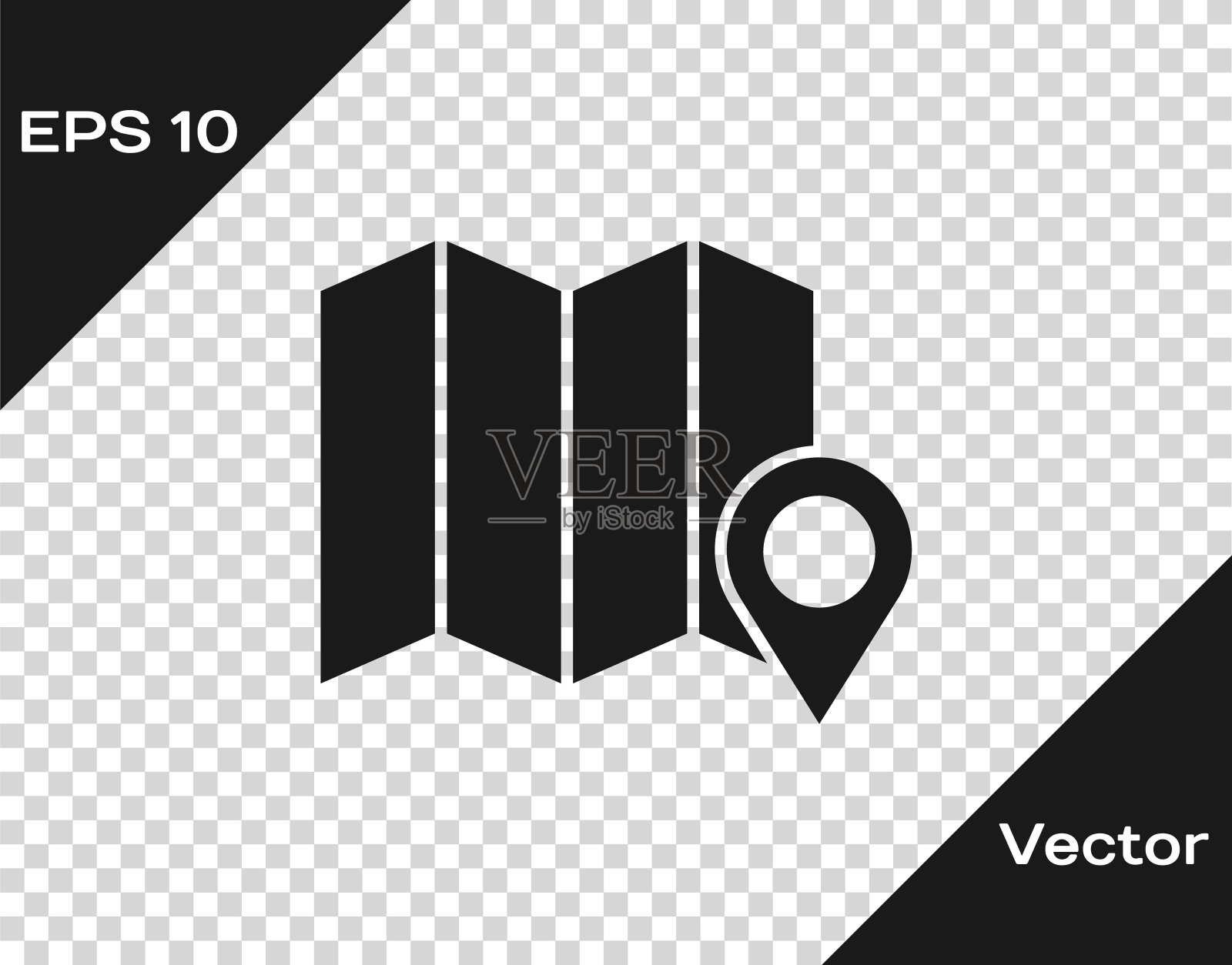 黑色在透明背景上孤立的地图图标上森林的位置。矢量图插画图片素材