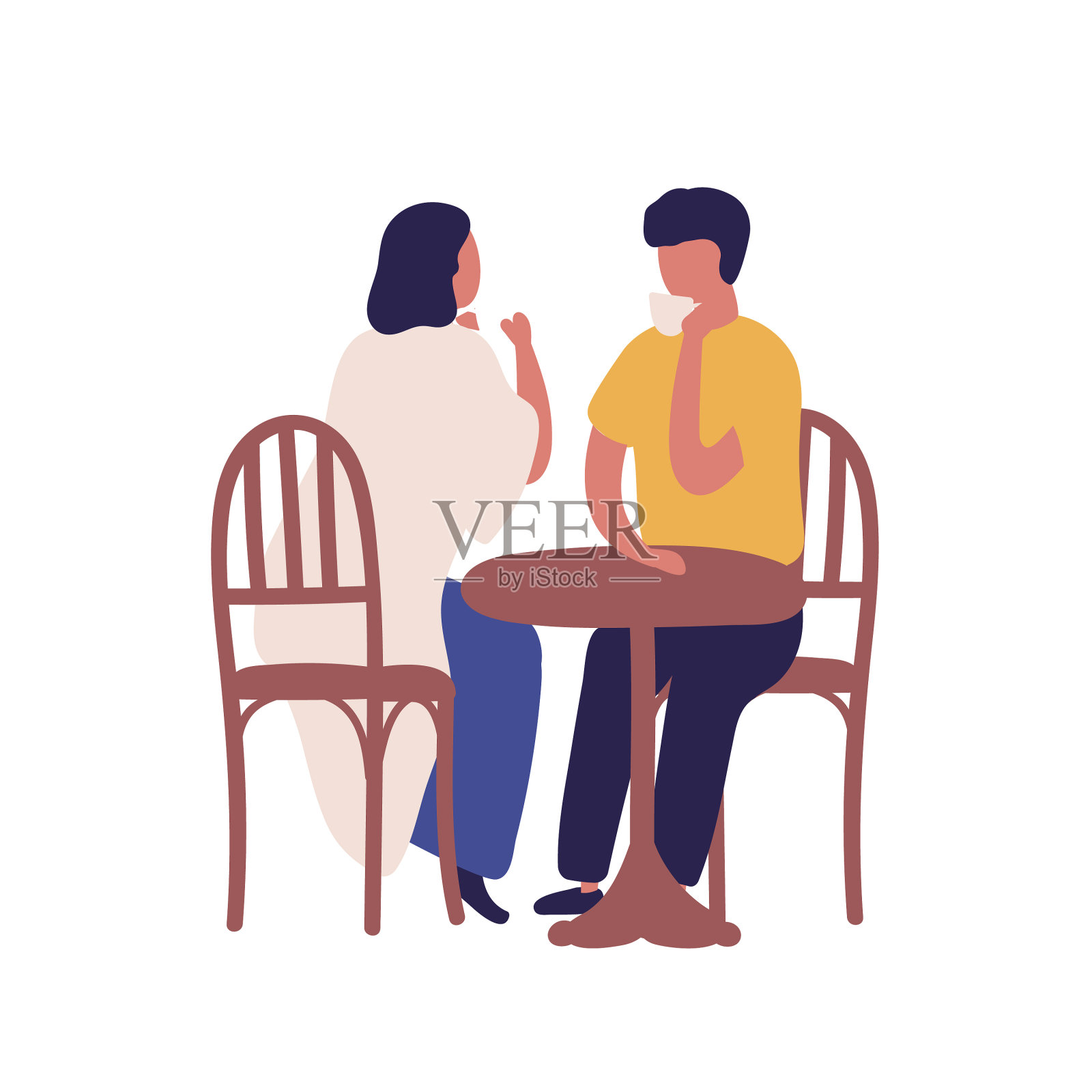 卡通情侣坐在一起喝咖啡设计元素图片