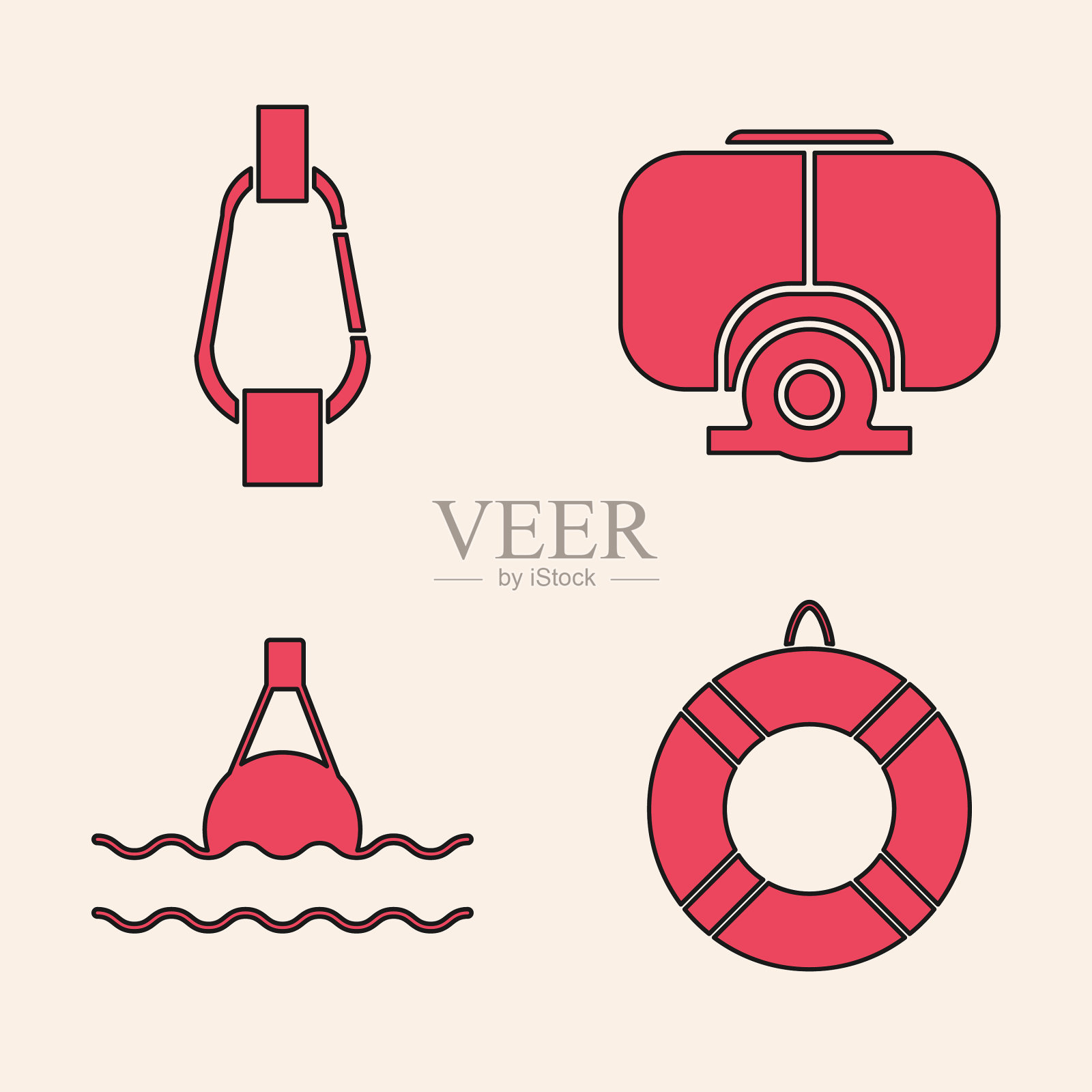 设救生圈,扣潜水面罩和浮动图标素材
