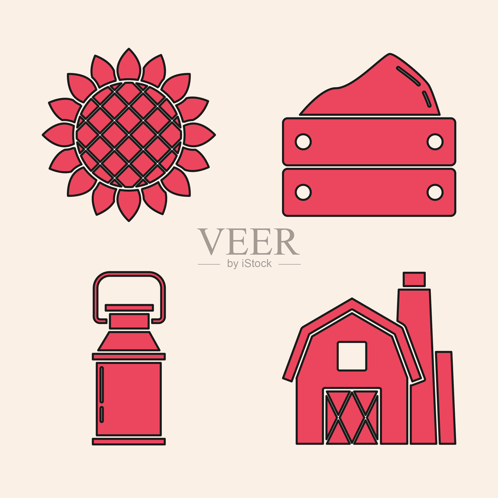 集农家概念与向日葵木盒图标素材