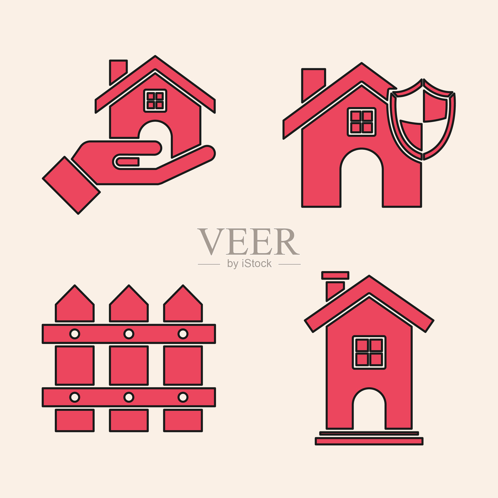 把房产经纪人家的象征,盾牌和图标素材