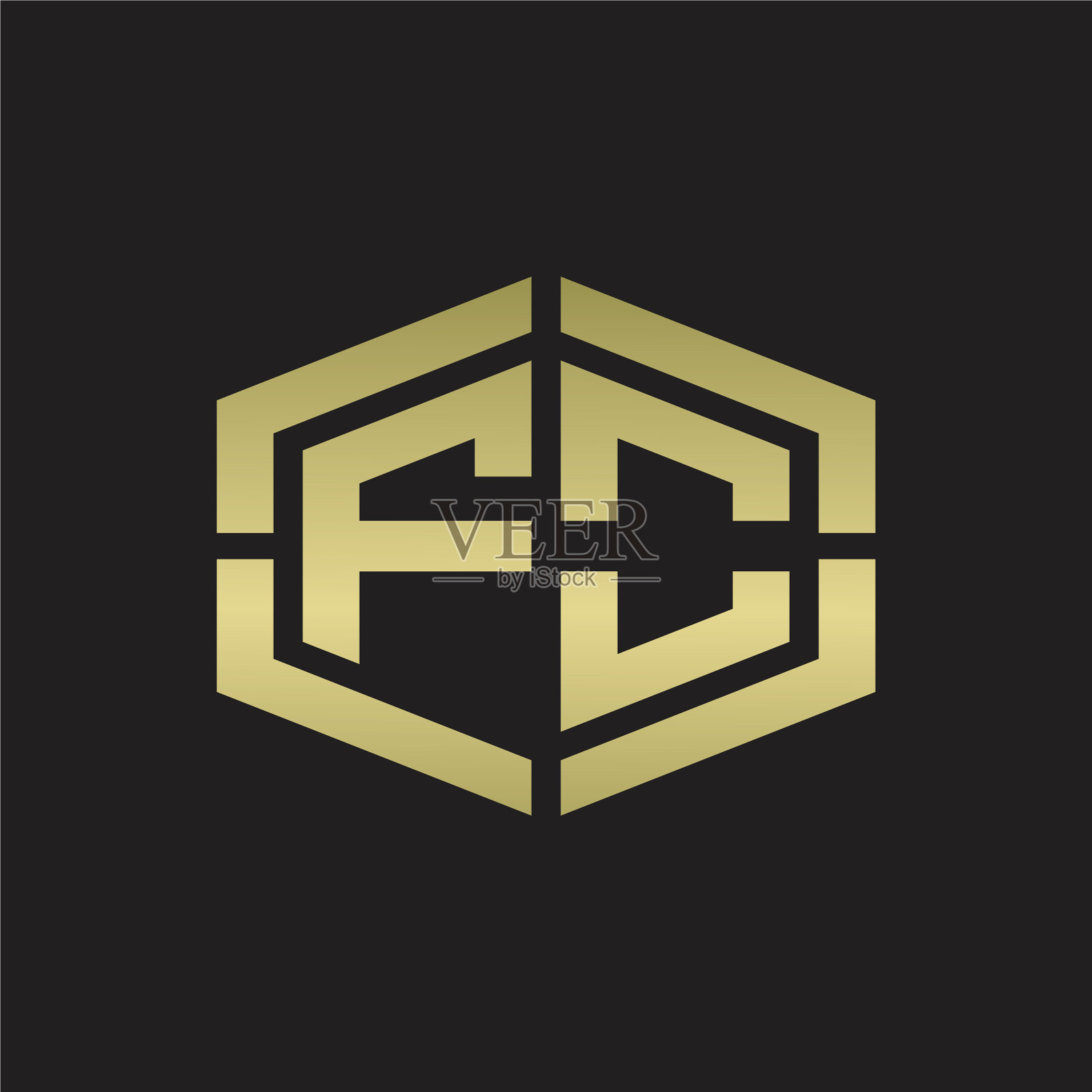 Fo标志首字母与六边形的形状和块插画图片素材