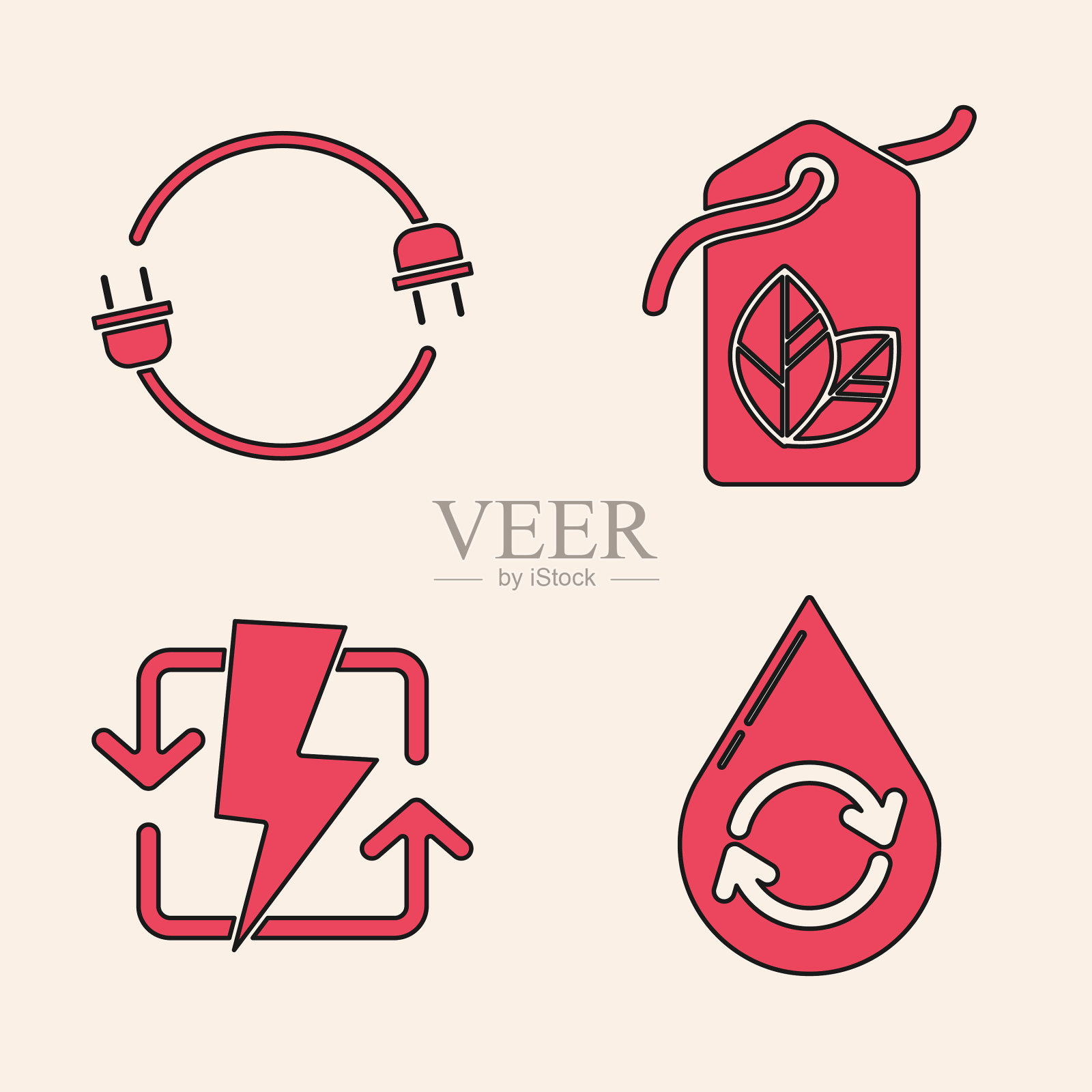 附循环清洁水插头标签图标素材