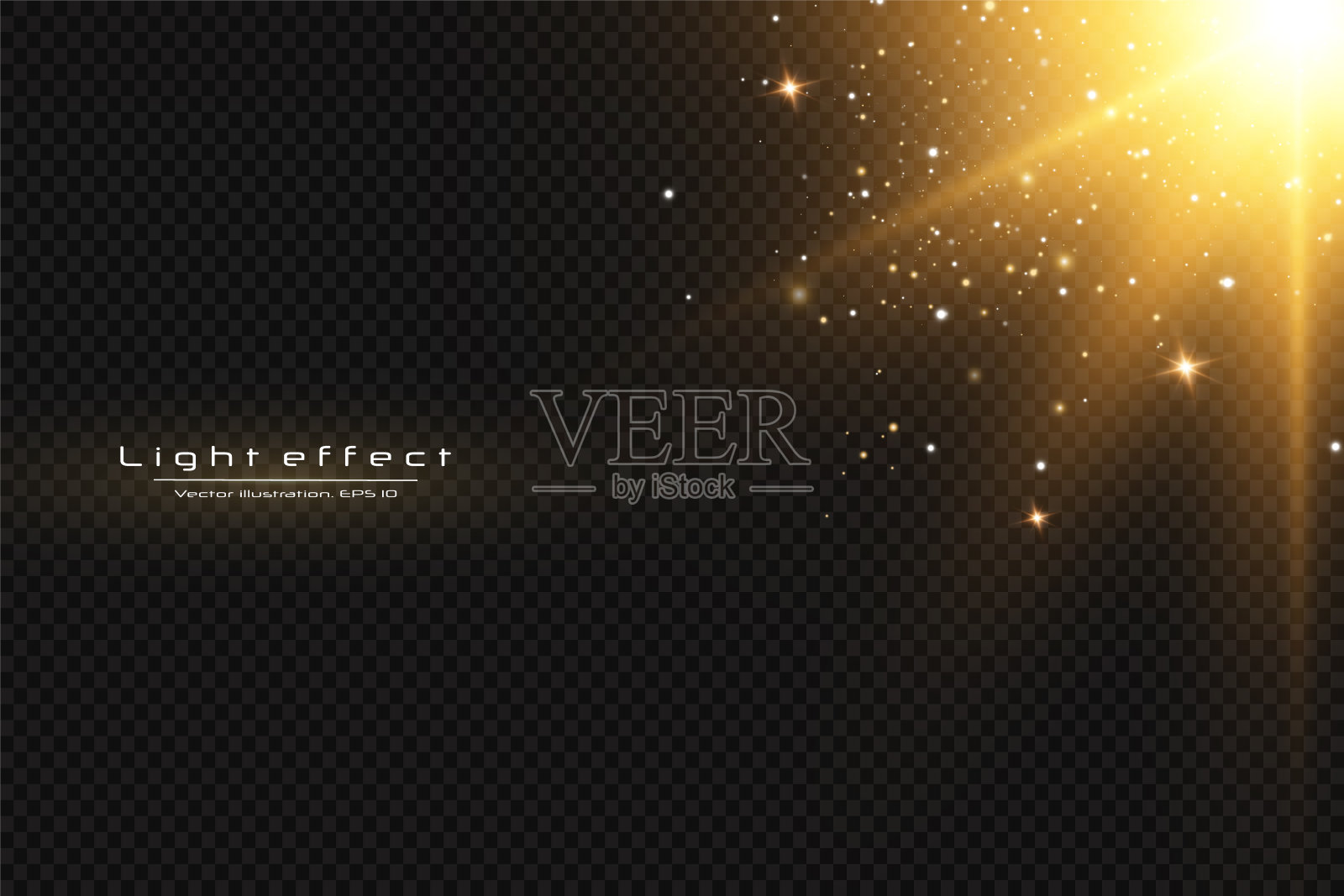 金色的星星,太阳孤立在黑色的背景上。效果,眩光,线条,闪光,爆炸,金色的光。矢量图设计元素图片