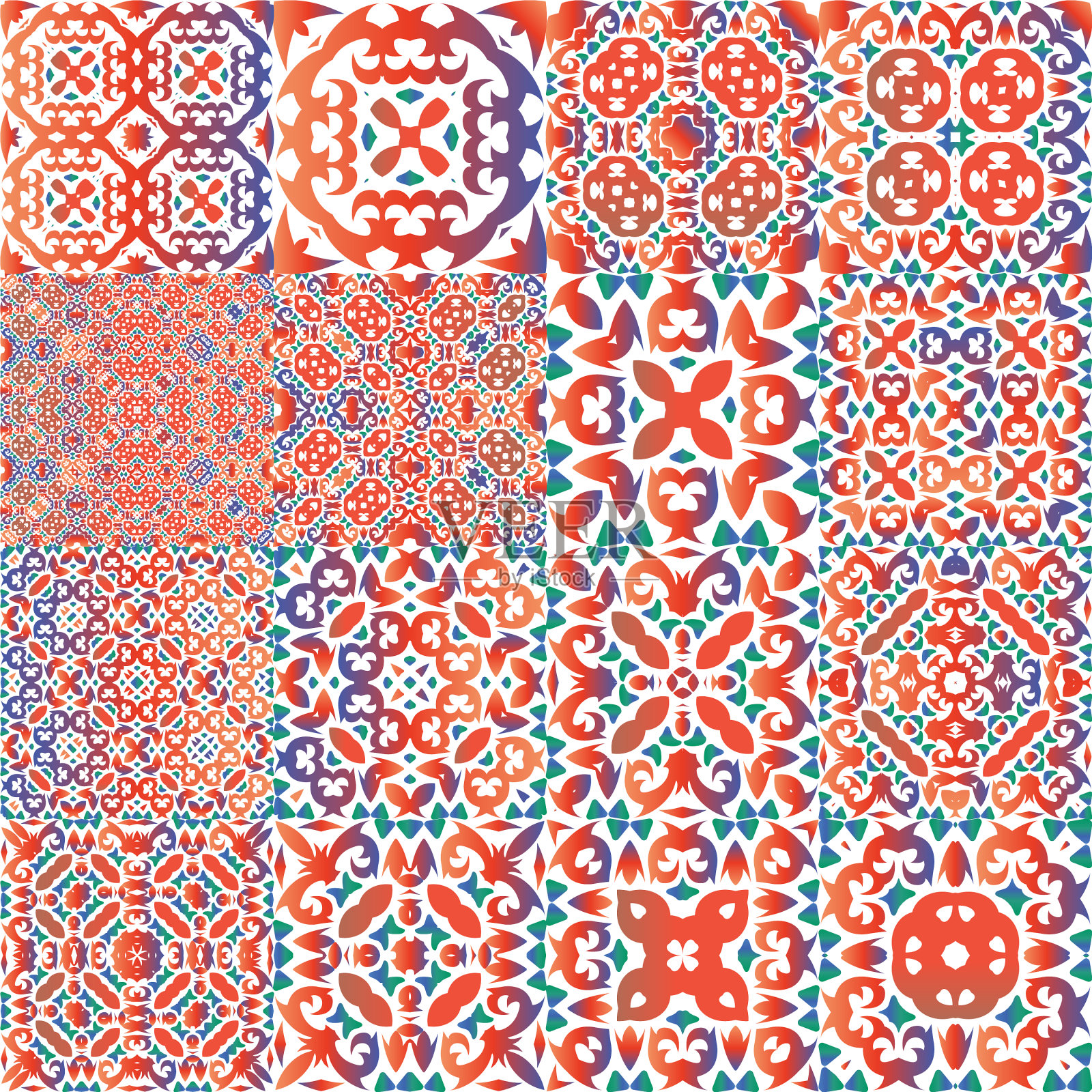 墨西哥塔拉维拉古董装饰瓷砖插画图片素材