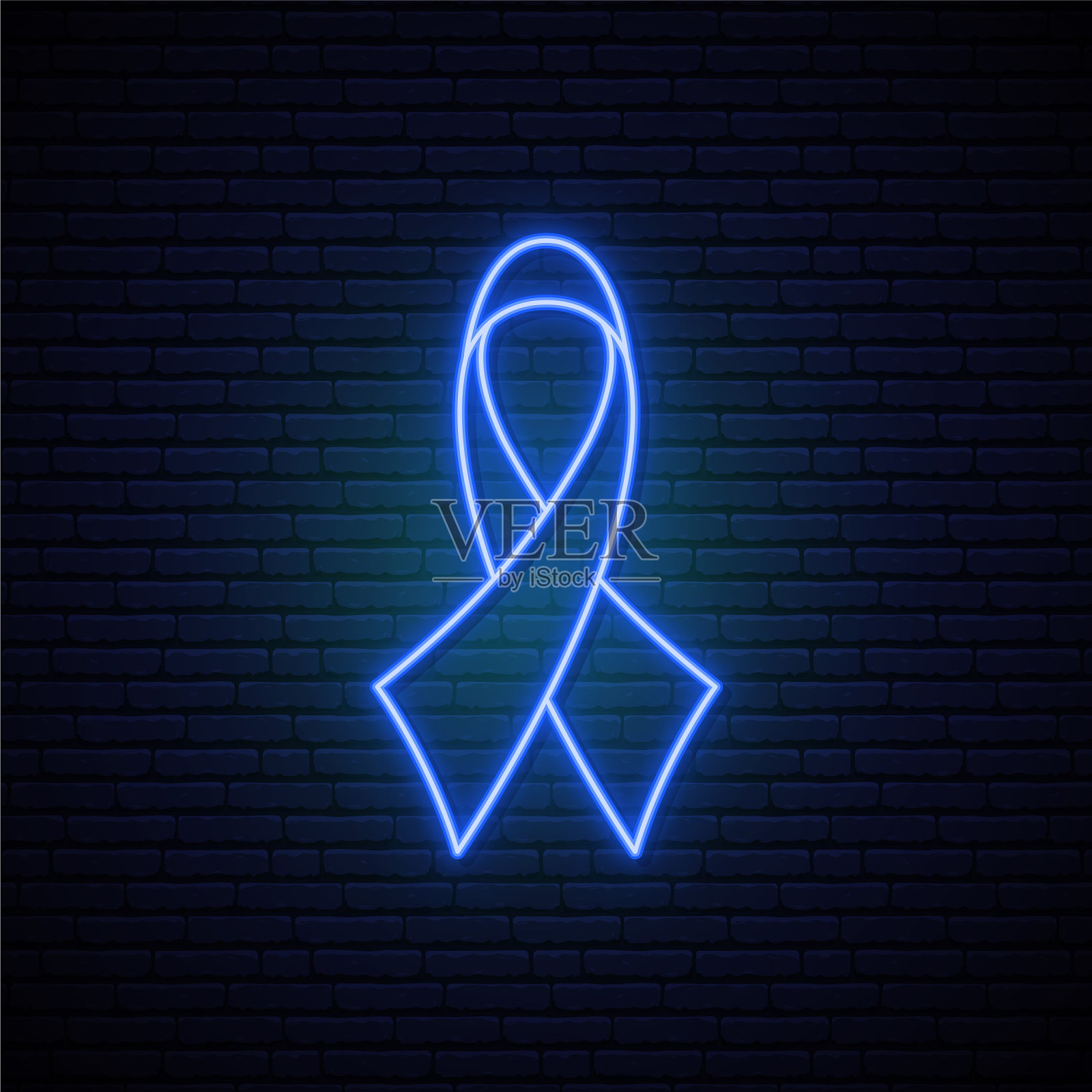 蓝色丝带霓虹标志蓝色意识丝带插画图片素材