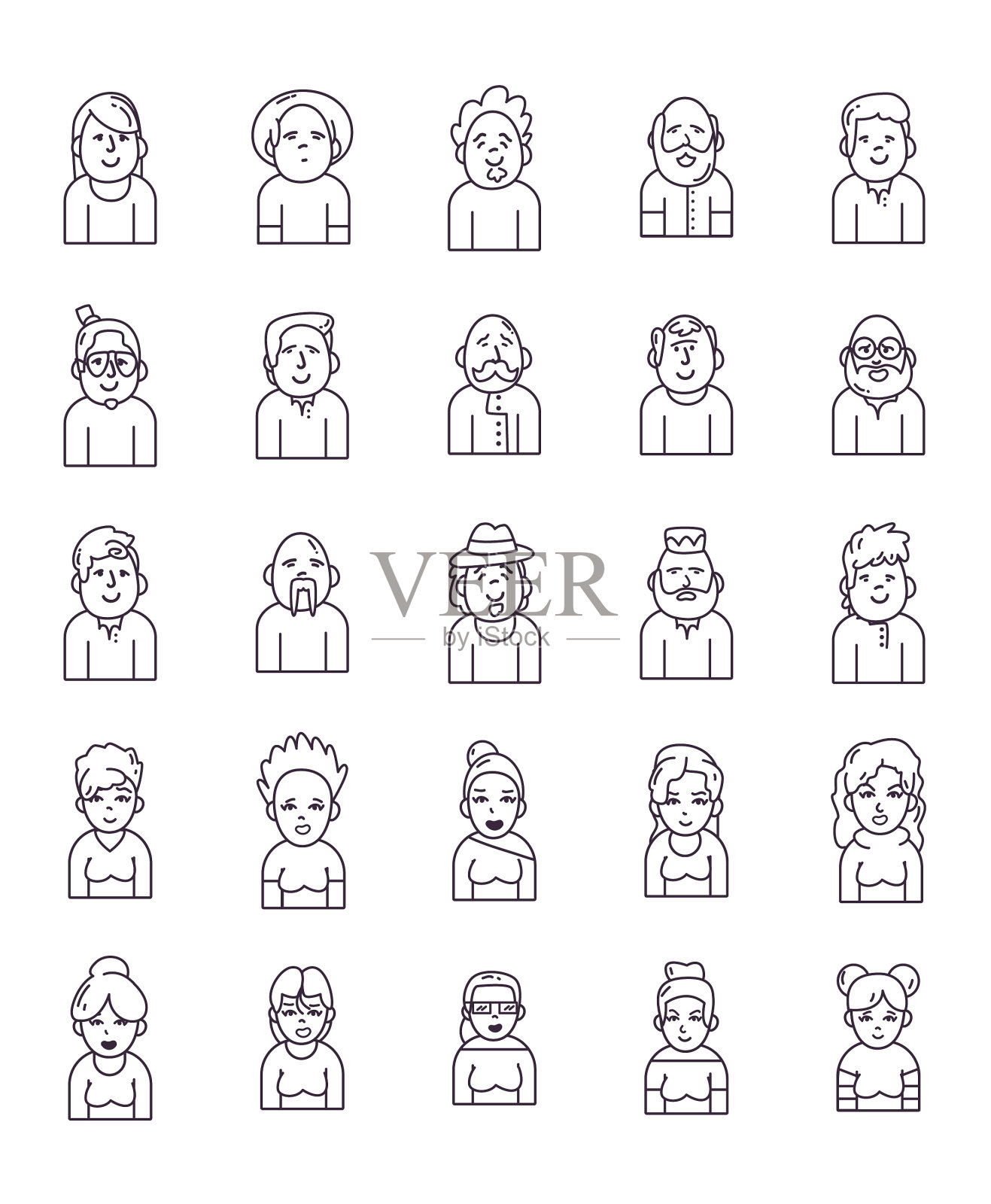 孤立人物头像线条风格图标设置图标素材