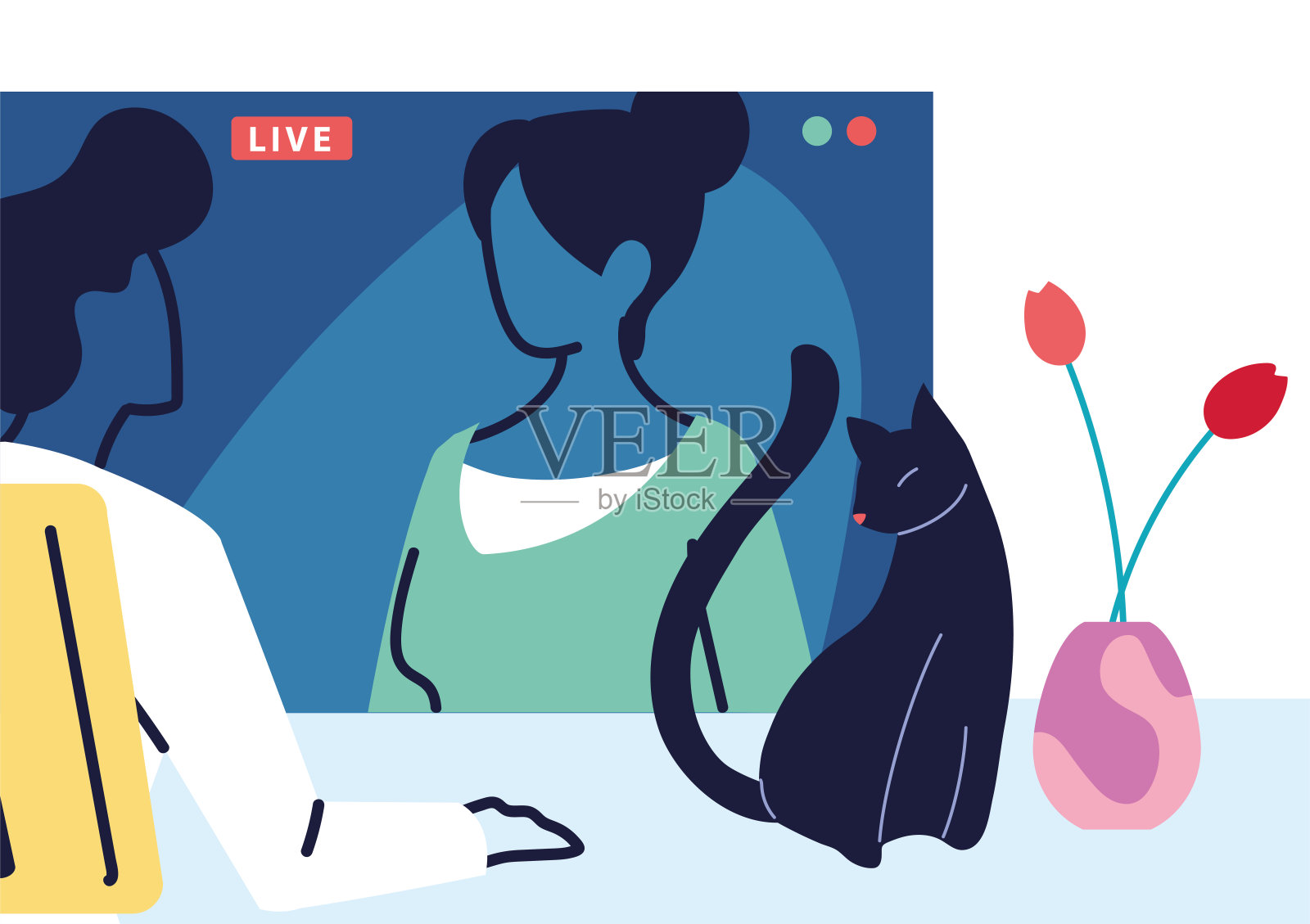 男人们通过视频通话交流插画图片素材