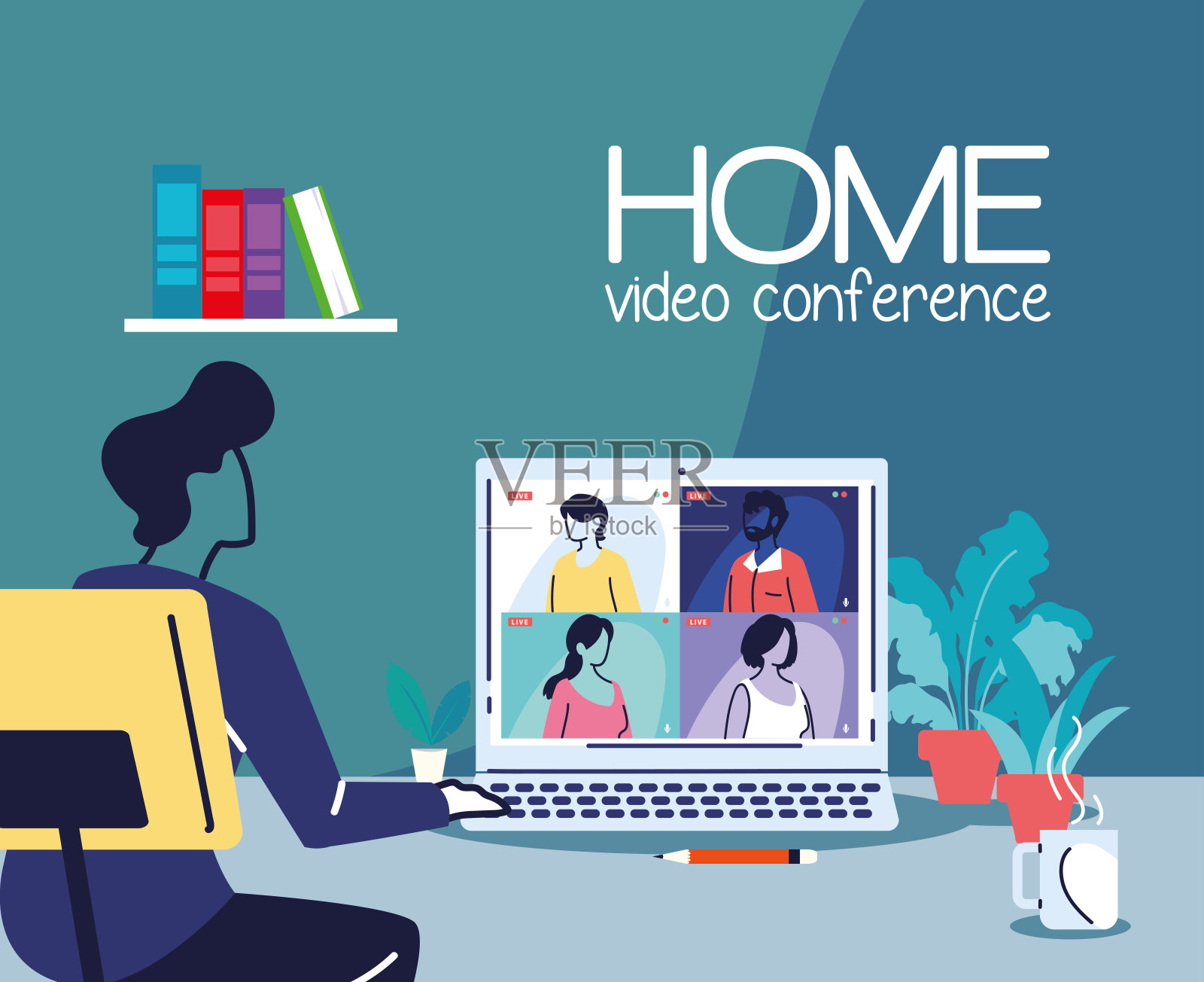 人们通过视频通话进行交流插画图片素材