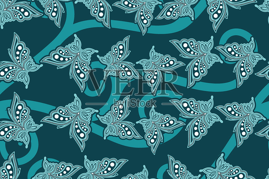 无缝图案与蝴蝶虫蜡染插画图片素材