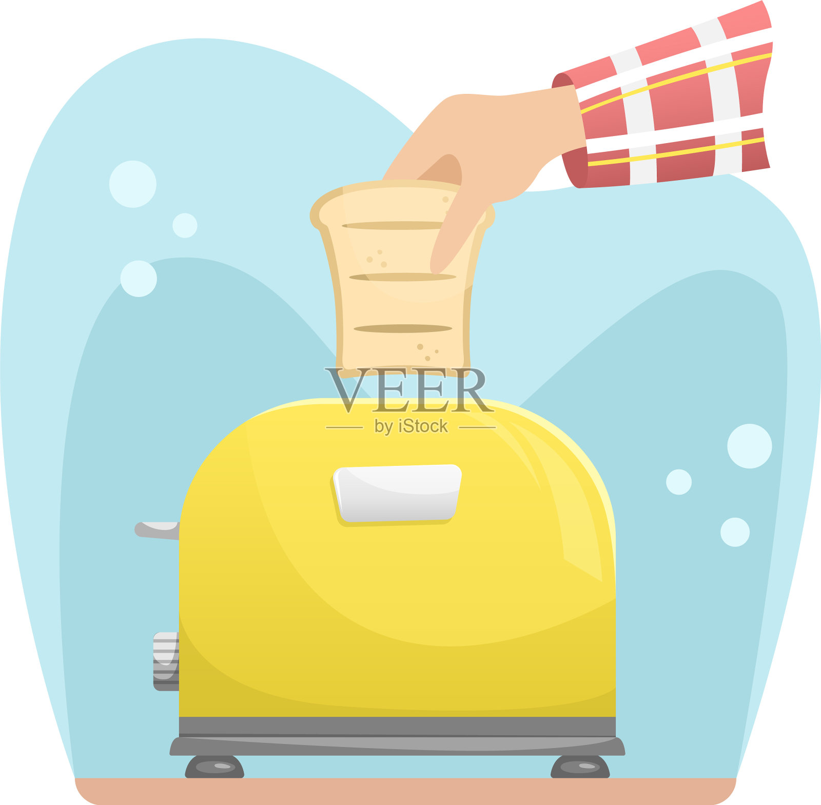 手将一片面包平放到烤面包机中设计元素图片