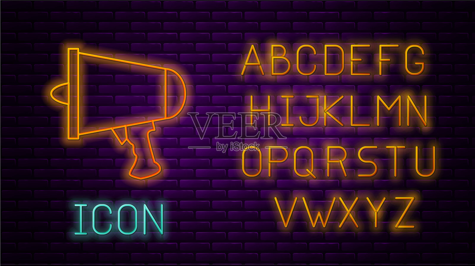 发光的霓虹灯线传播文字扩音器图标插画图片素材