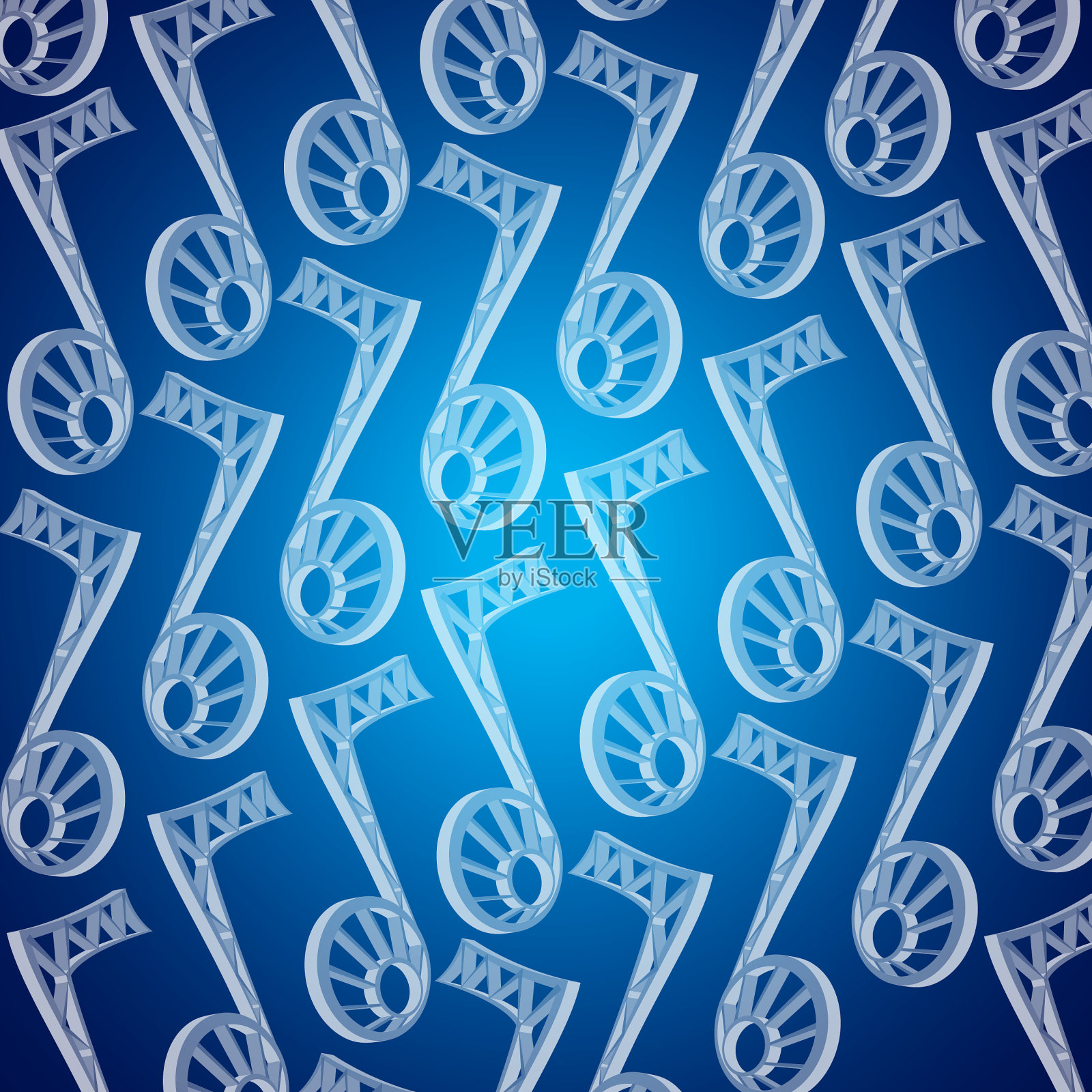 蓝色背景上的白色音符和符号插画图片素材