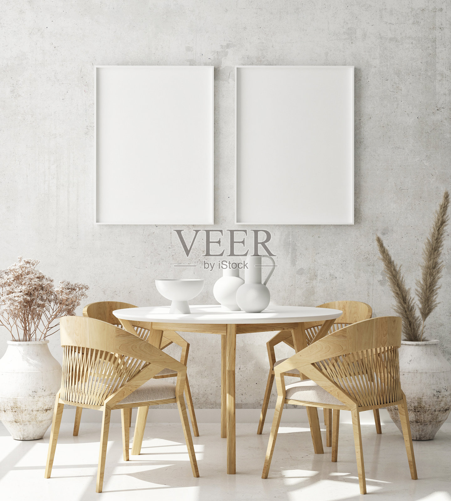 模拟海报框架在现代室内背景,斯堪的纳维亚风格,3D渲染照片摄影图片