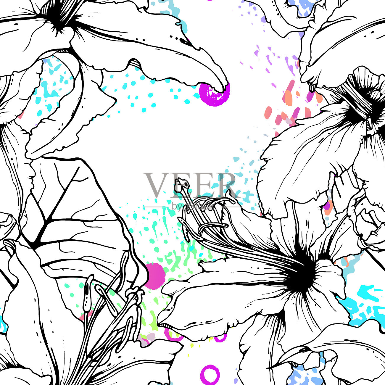 艺术花无缝图案印花插画图片素材