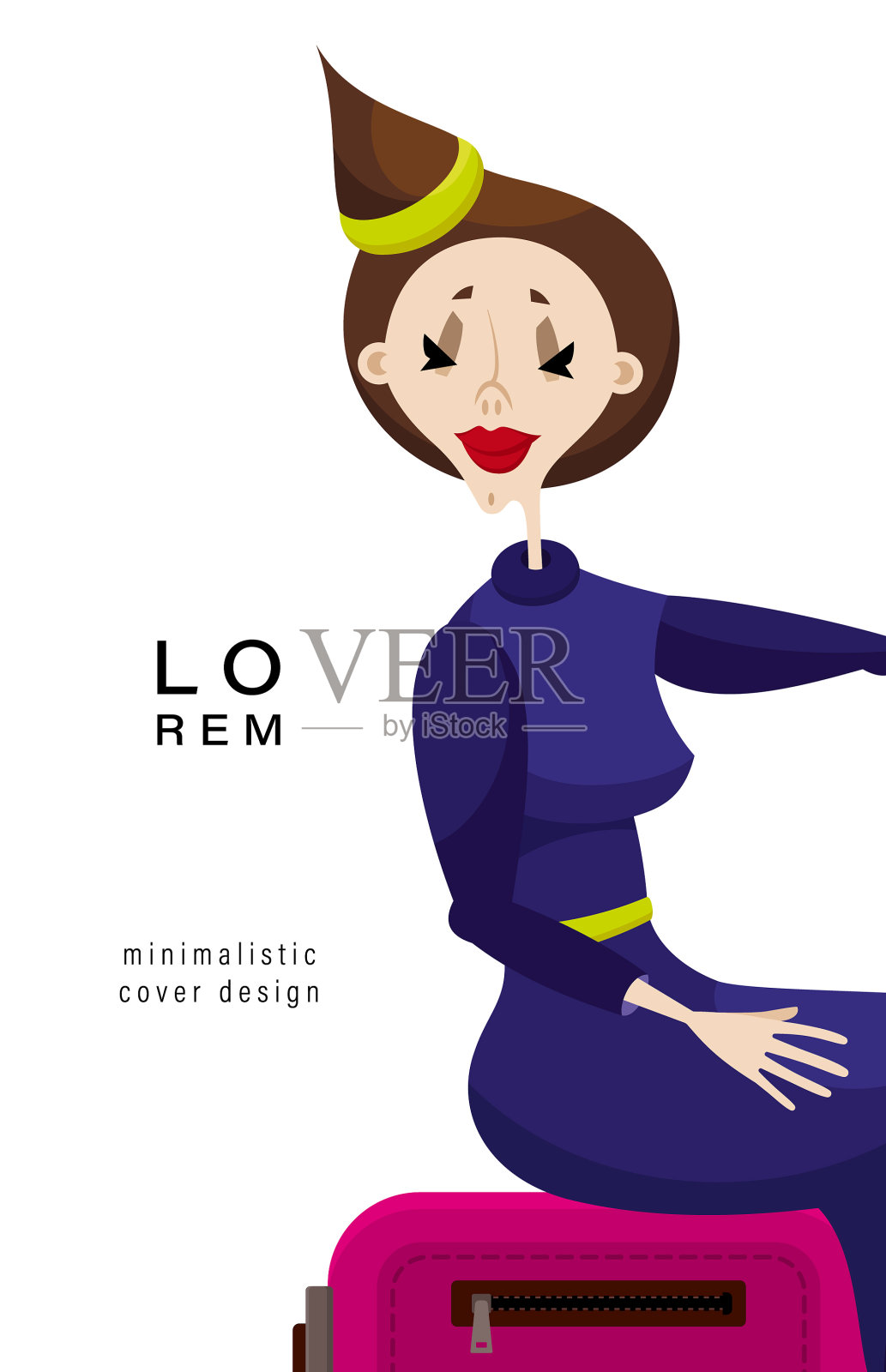 卡片上有个棕发女乘务员插画图片素材