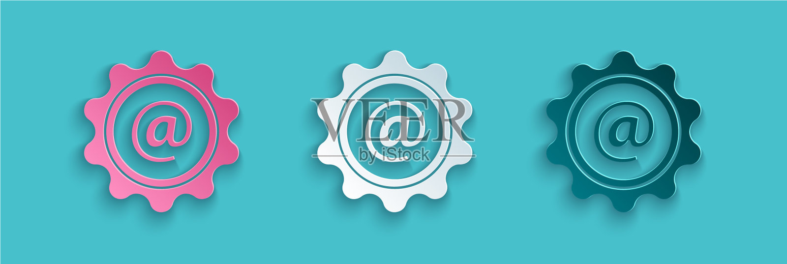 剪纸邮件和电子邮件图标孤立在蓝色图标素材